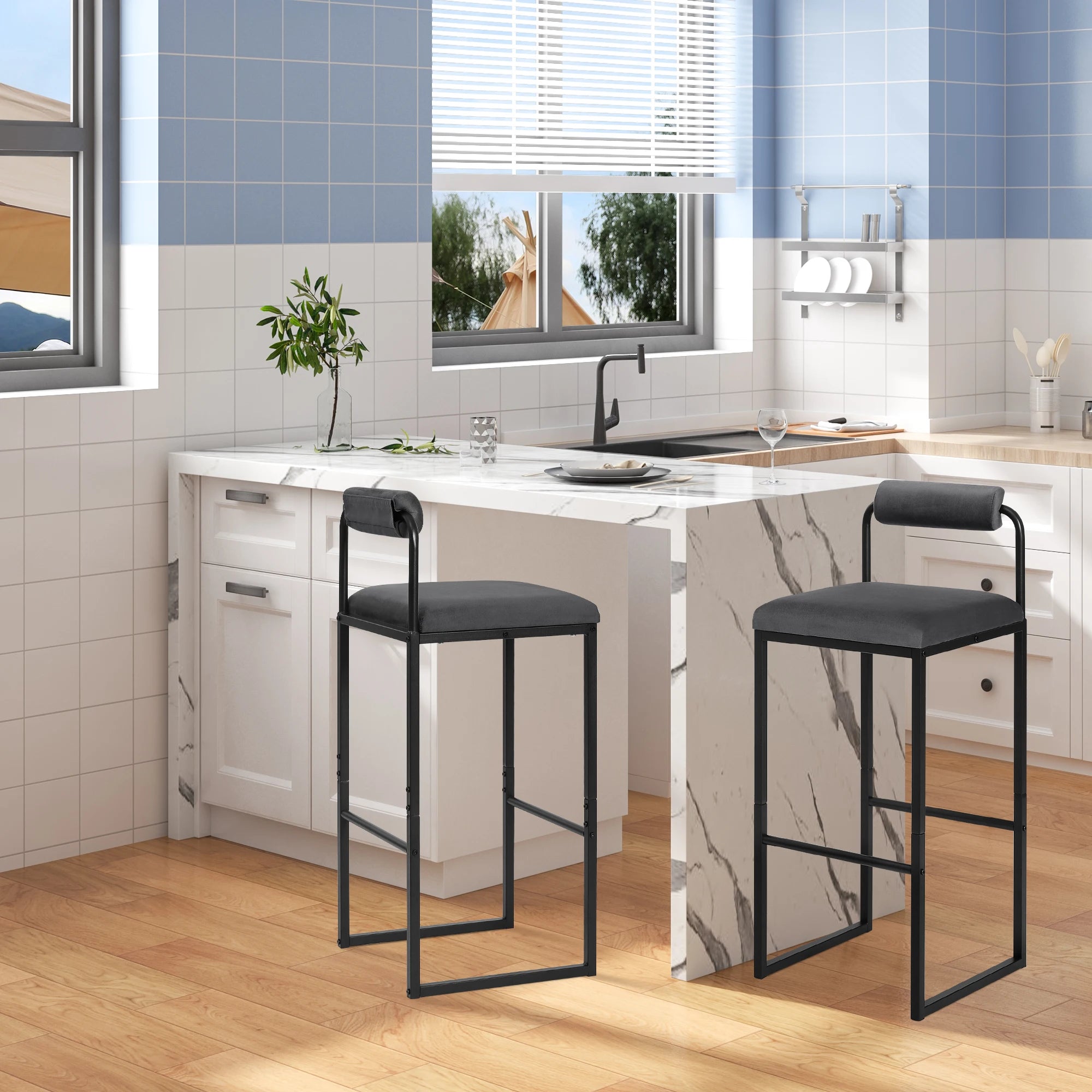 2 chaises de bar en velours