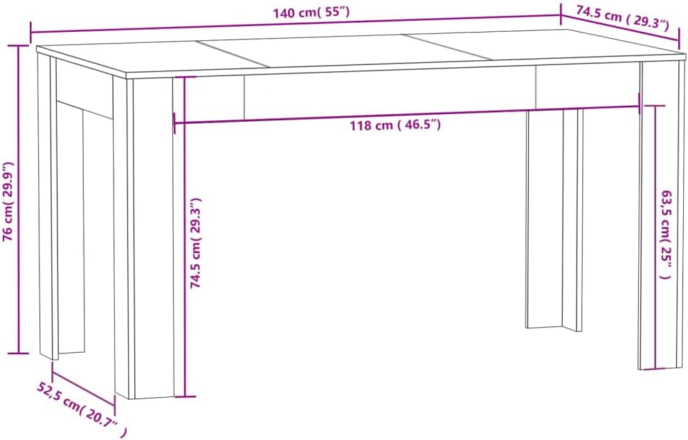 Table salle a manger rectangle  140x74,5x76 cm