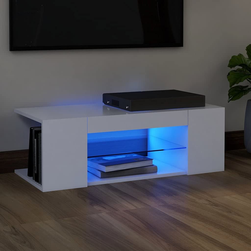 Meuble tv suspendu en bois avec LED Blanc