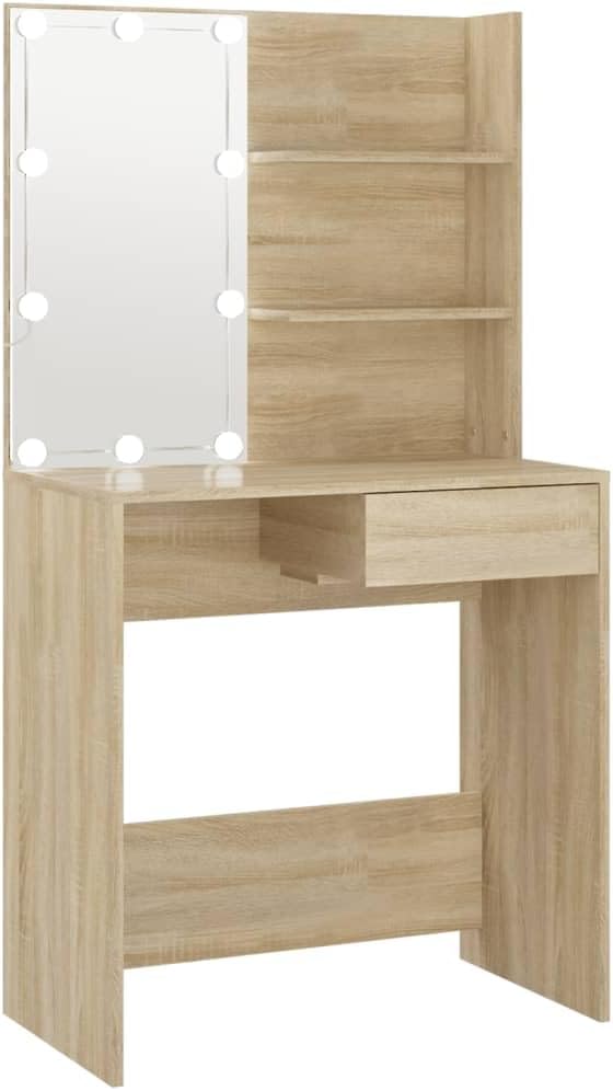 Coiffeuse chene Sonoma moderne avec LED