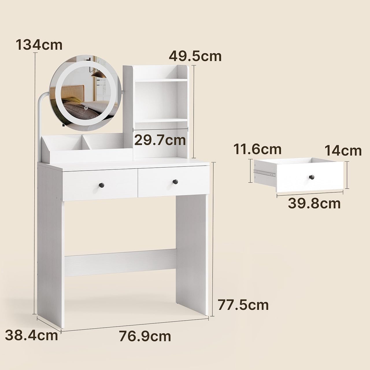 Coiffeuse moderne avec éclairage LED blanche
