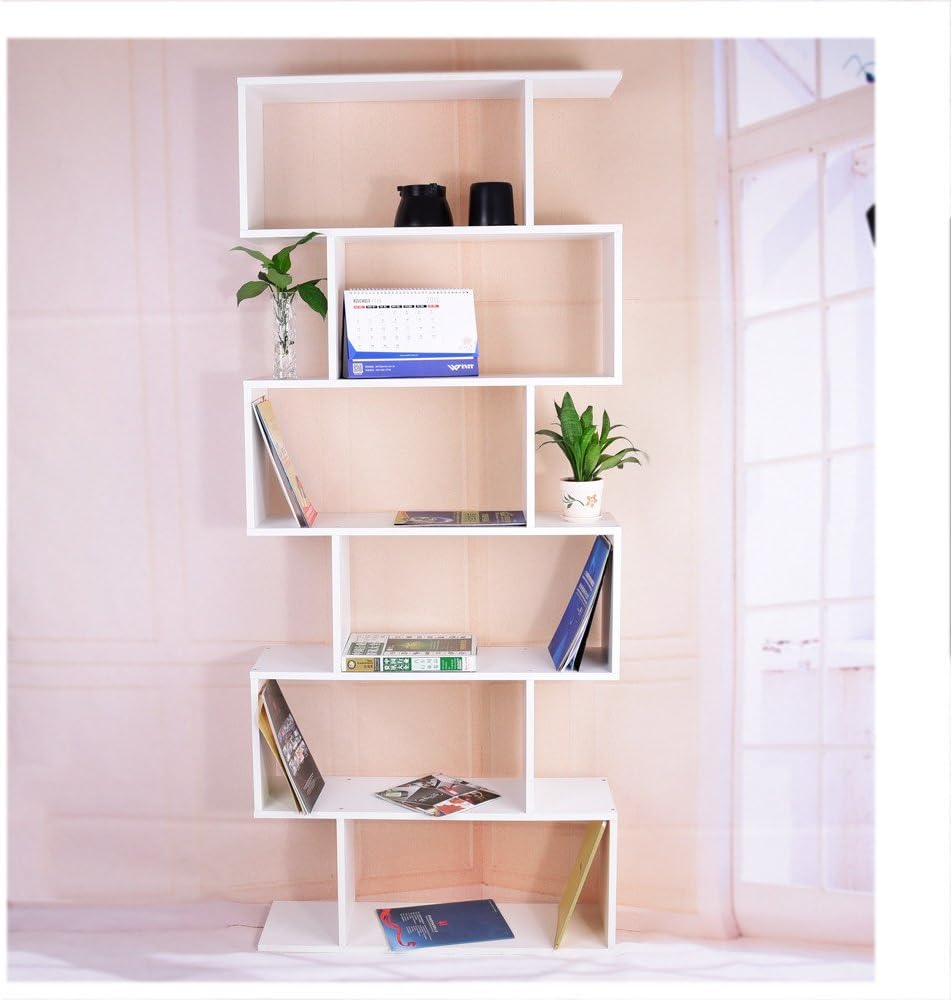 Amantine Étagère Style Échelle Bibliothèque Rangement Livre Fleur 6 Étagères pour Salle de Bain, Salon, Jardin, Taille: 80 * 23 * 192cm, Poids: 24kg (Blanc)