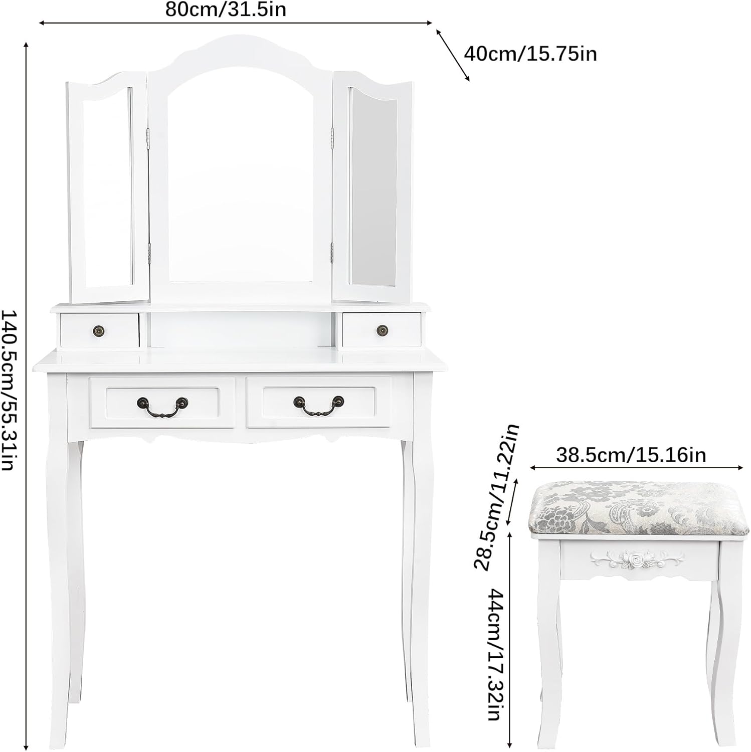 Coiffeuse moderne blanche en bois avec Miroir