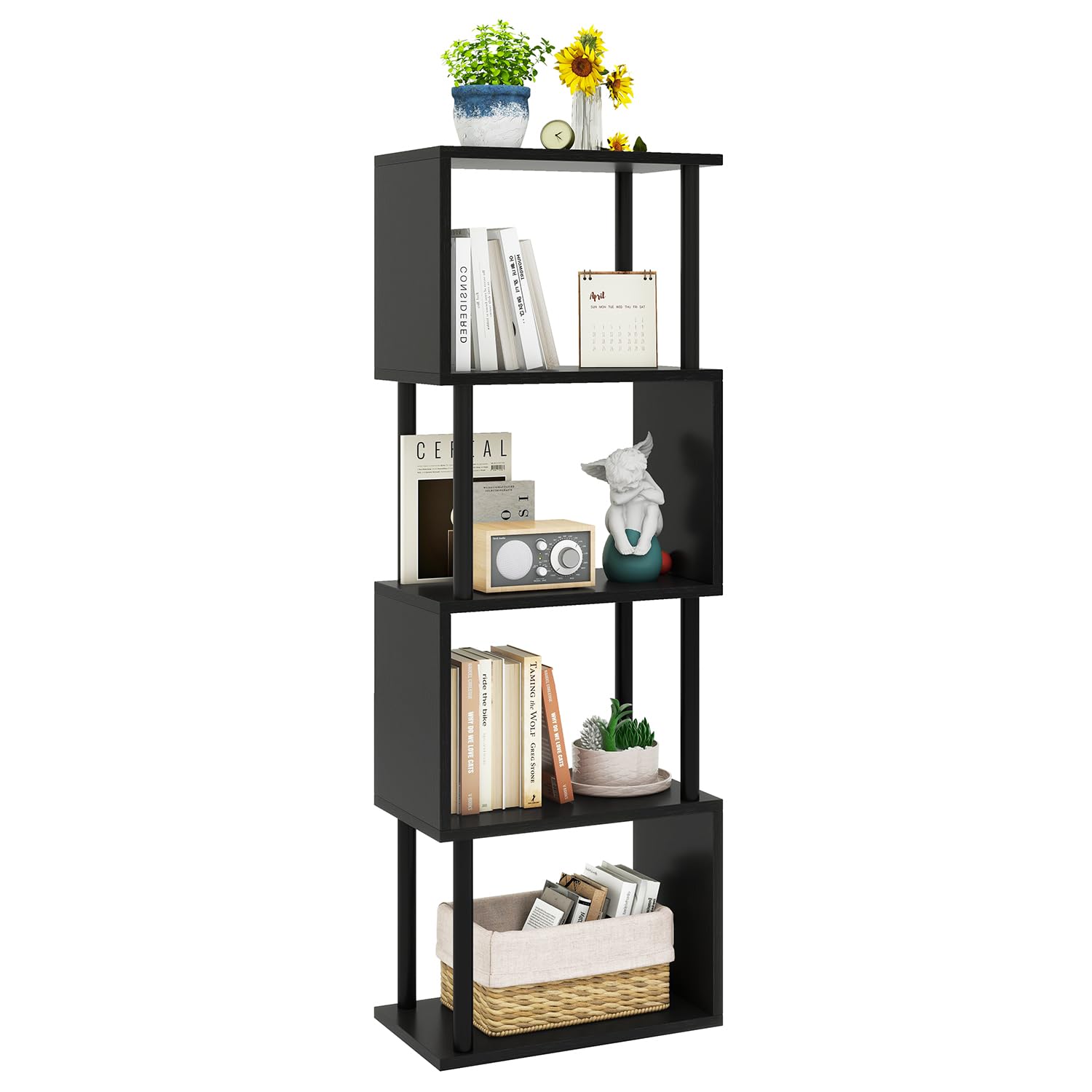 IBUYKE Bibliothèque en Forme de S, Étagère à Livres à 6 Niveaux,Meuble de Rangement,bibliothèque Moderne pour Salon, Chambre à Coucher, Bureau à Domicile, Brun Rustique WBC016H