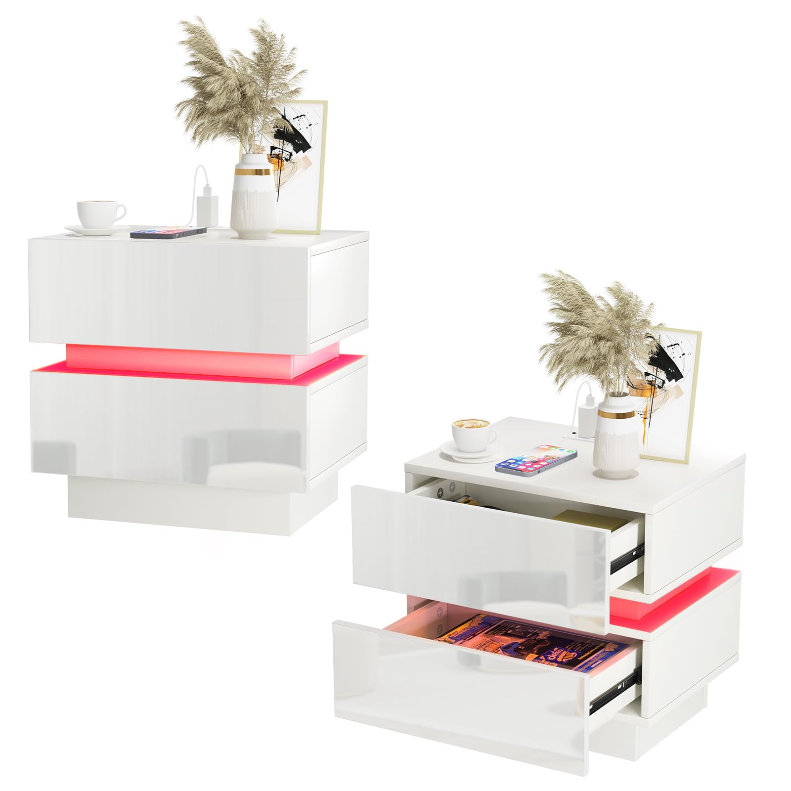 Lot de 2 table de chevet avec Station de Charge