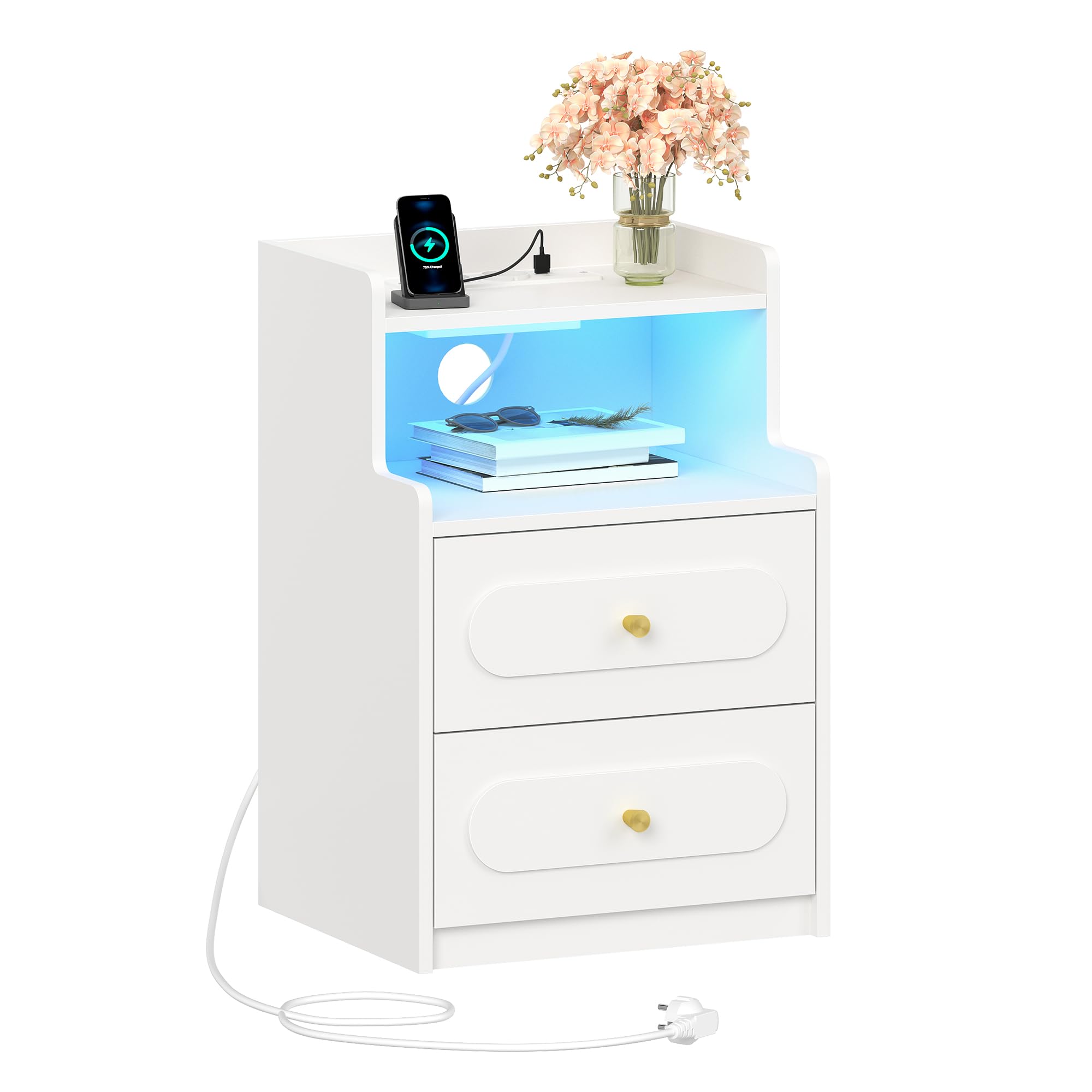 Lot de 2 table de chevet  LED et Multiprise