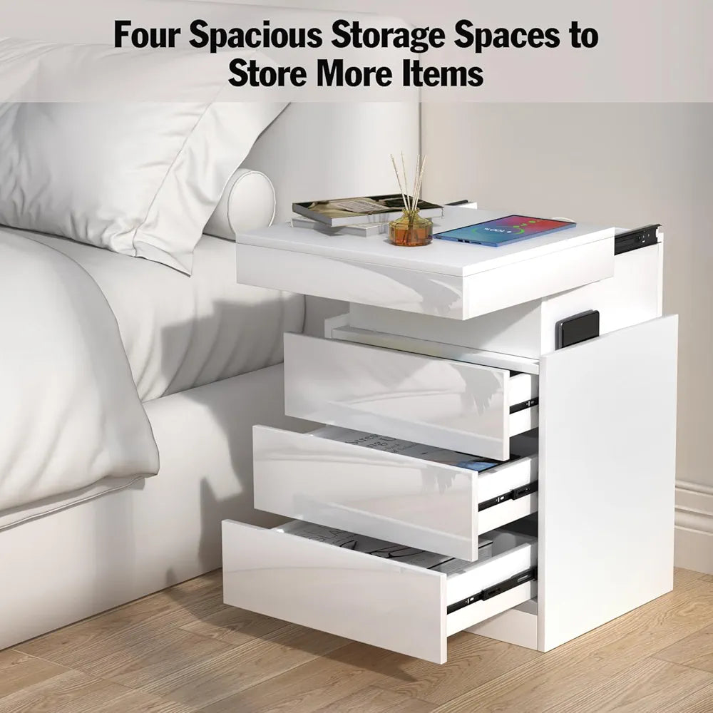 Table de Chevet LED avec Station de Charge et USB