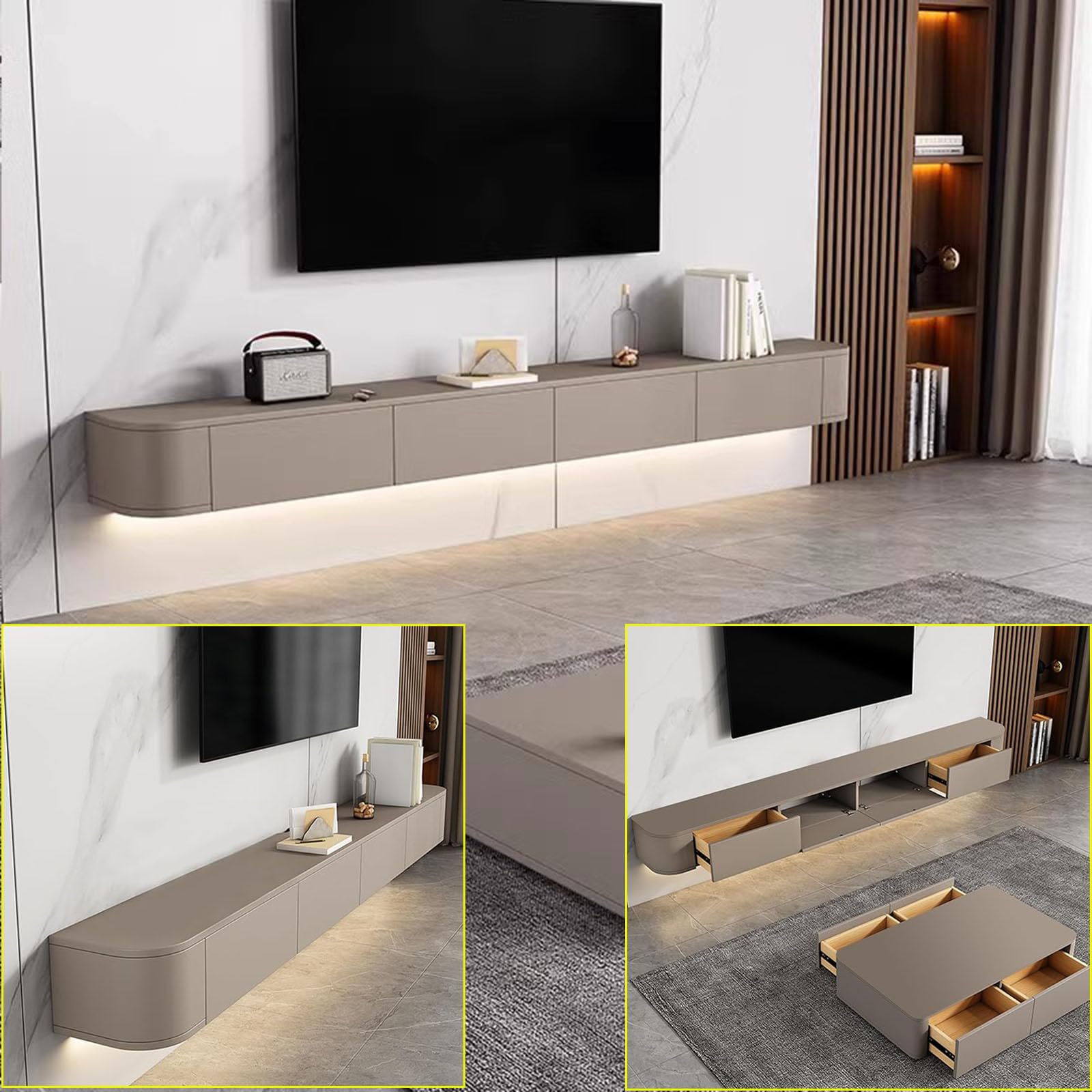 XDXINY Meuble TV suspendu en bois massif pour salon, maison, table basse, meuble TV de 140, 160, 180, 200, 220, 240 cm, plusieurs tailles disponibles (Noir, 140 x 20 x 24 cm)