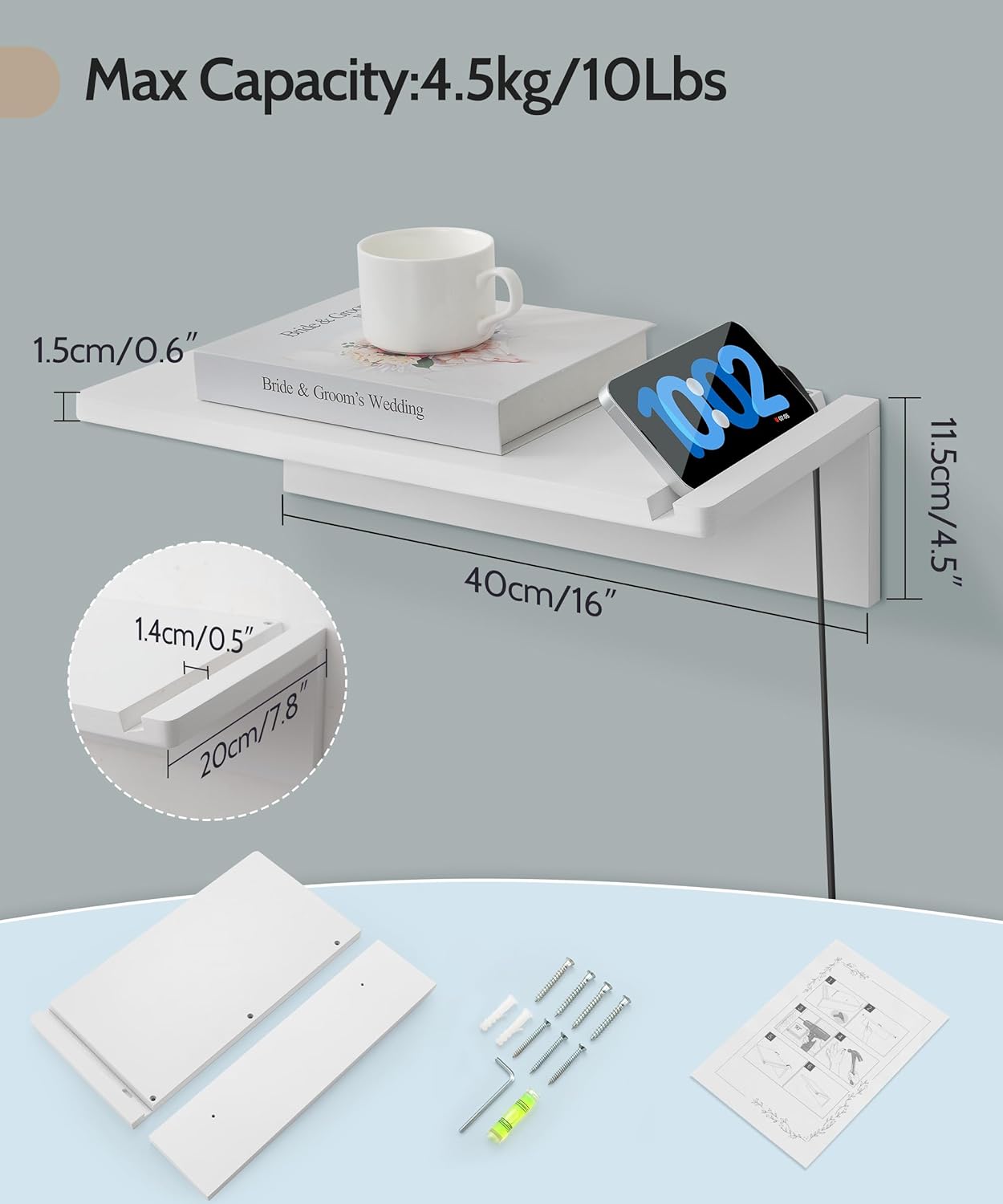 Table de chevet suspendu en Bois Massif  avec Fente