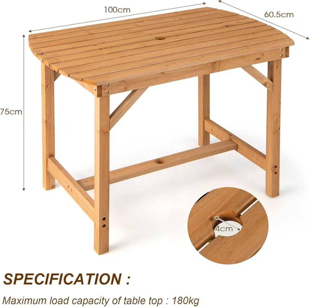 Table de Jardin en Bois avec Trou pour Parasol