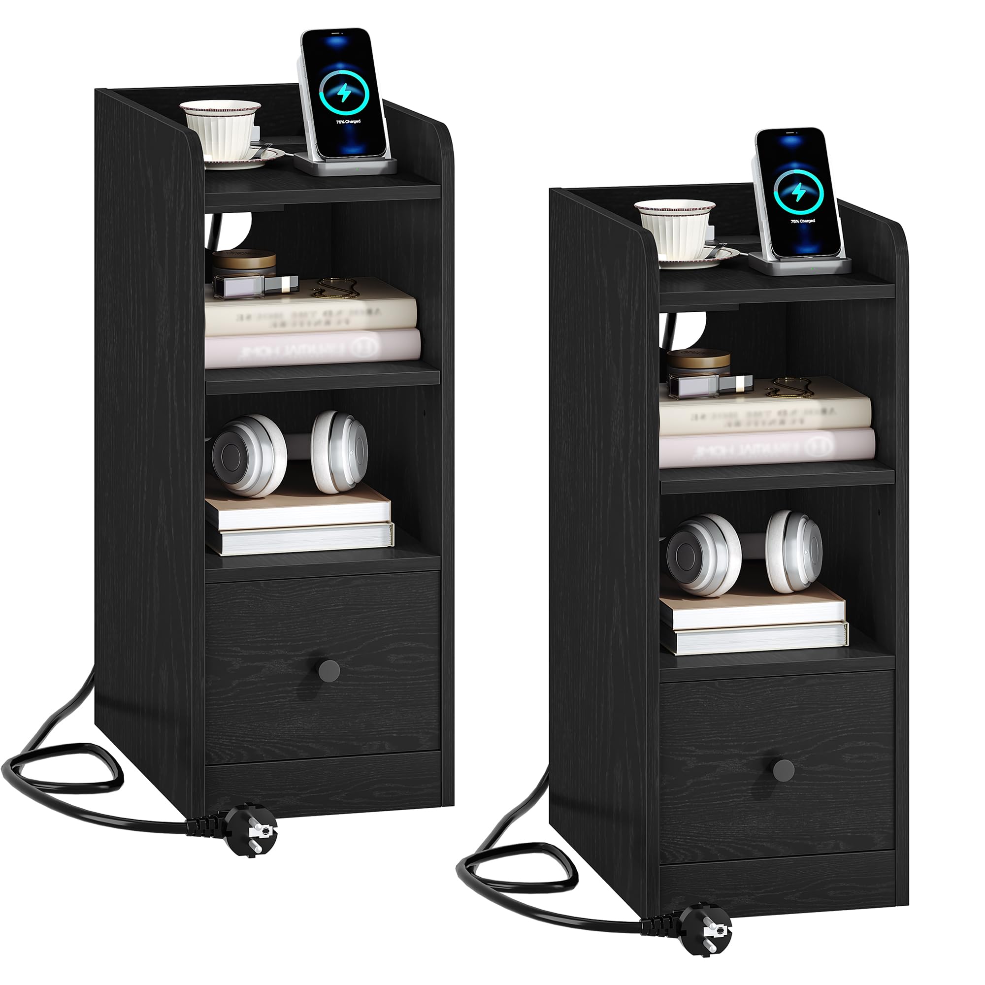 Lot de 2 tables chevet Multiprise à 3 Niveaux