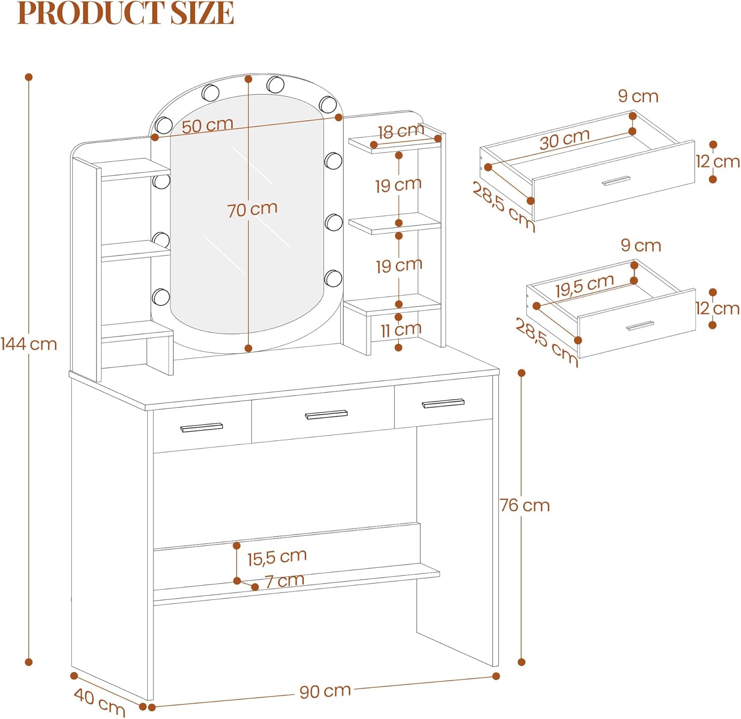 Coiffeuse moderne avec Miroir Led Ovale en blanc