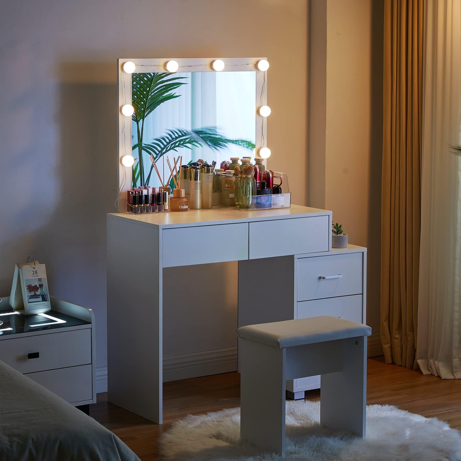 Coiffeuse transparente avec miroir Led  blanc