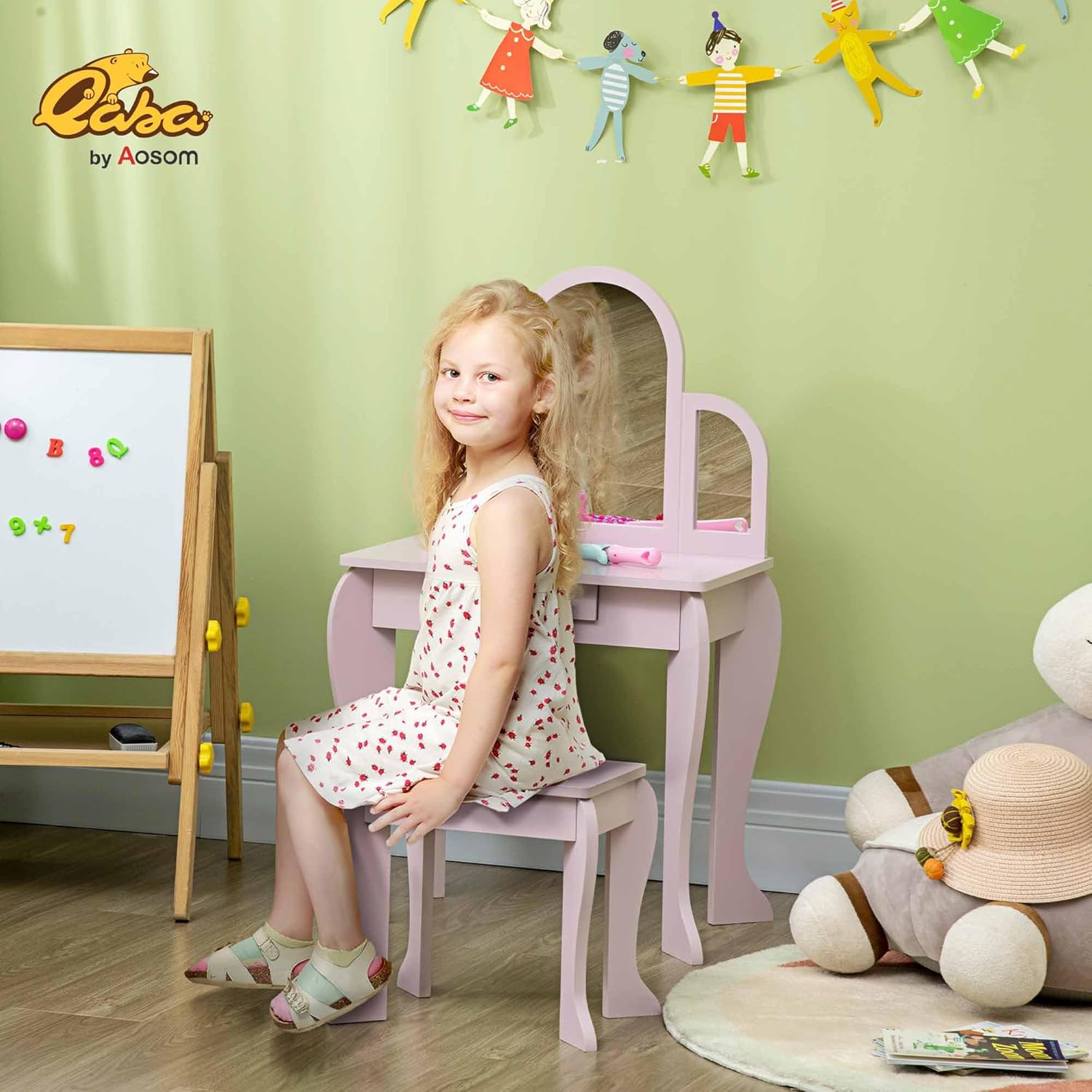 Coiffeuse d'enfant avec tabouret rose