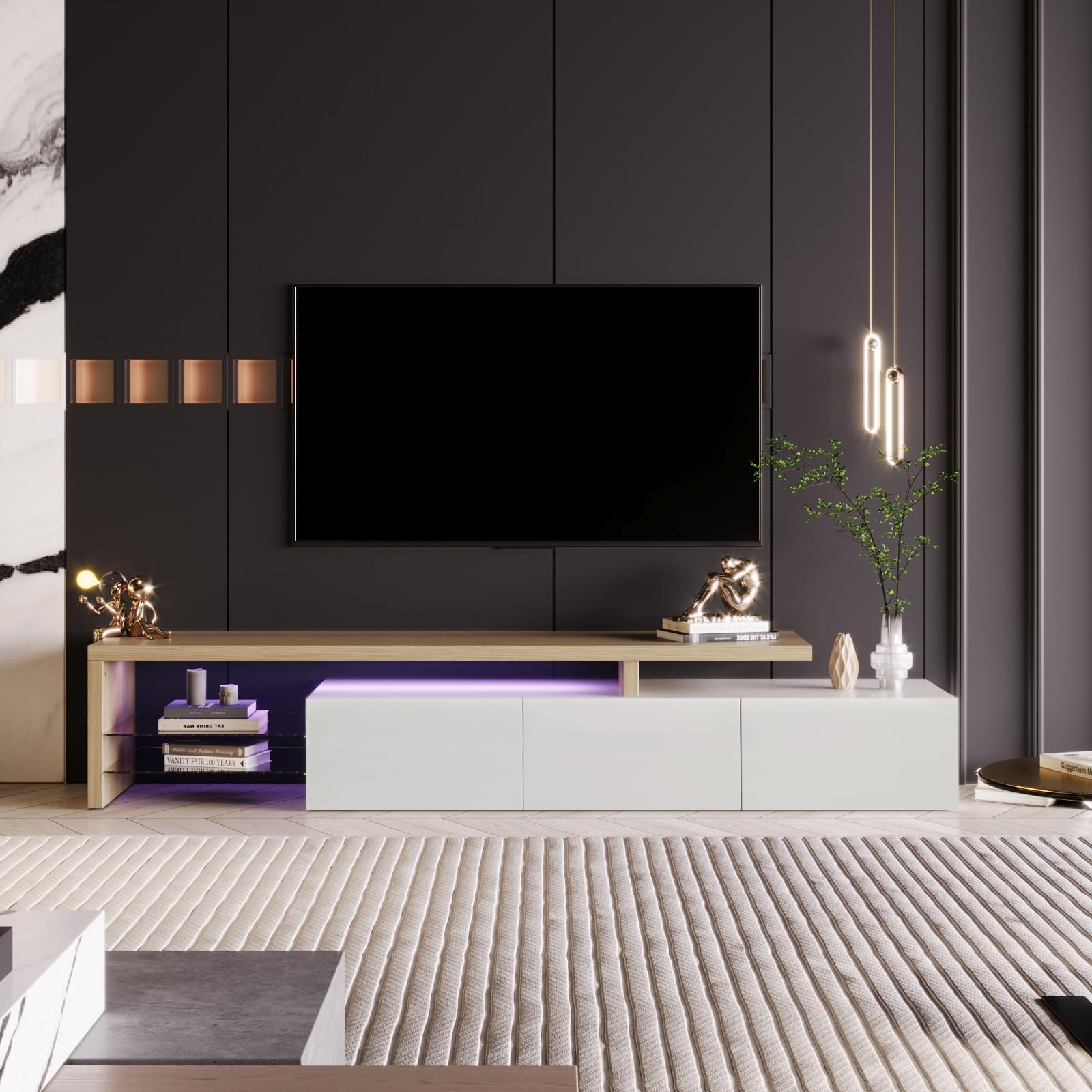 Meuble TV moderne noir avec lumières LED