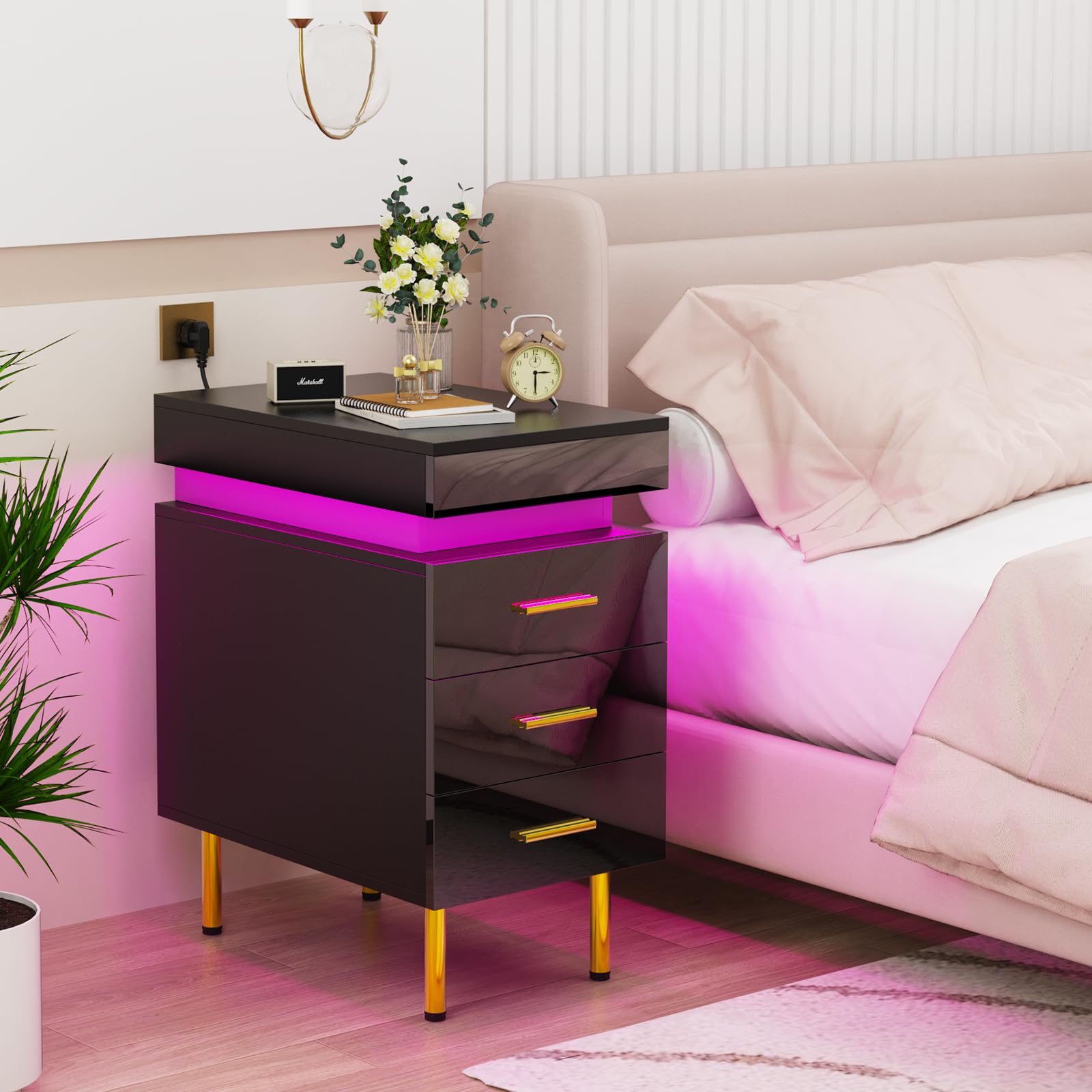 Table de chevet bois avec éclairage LED