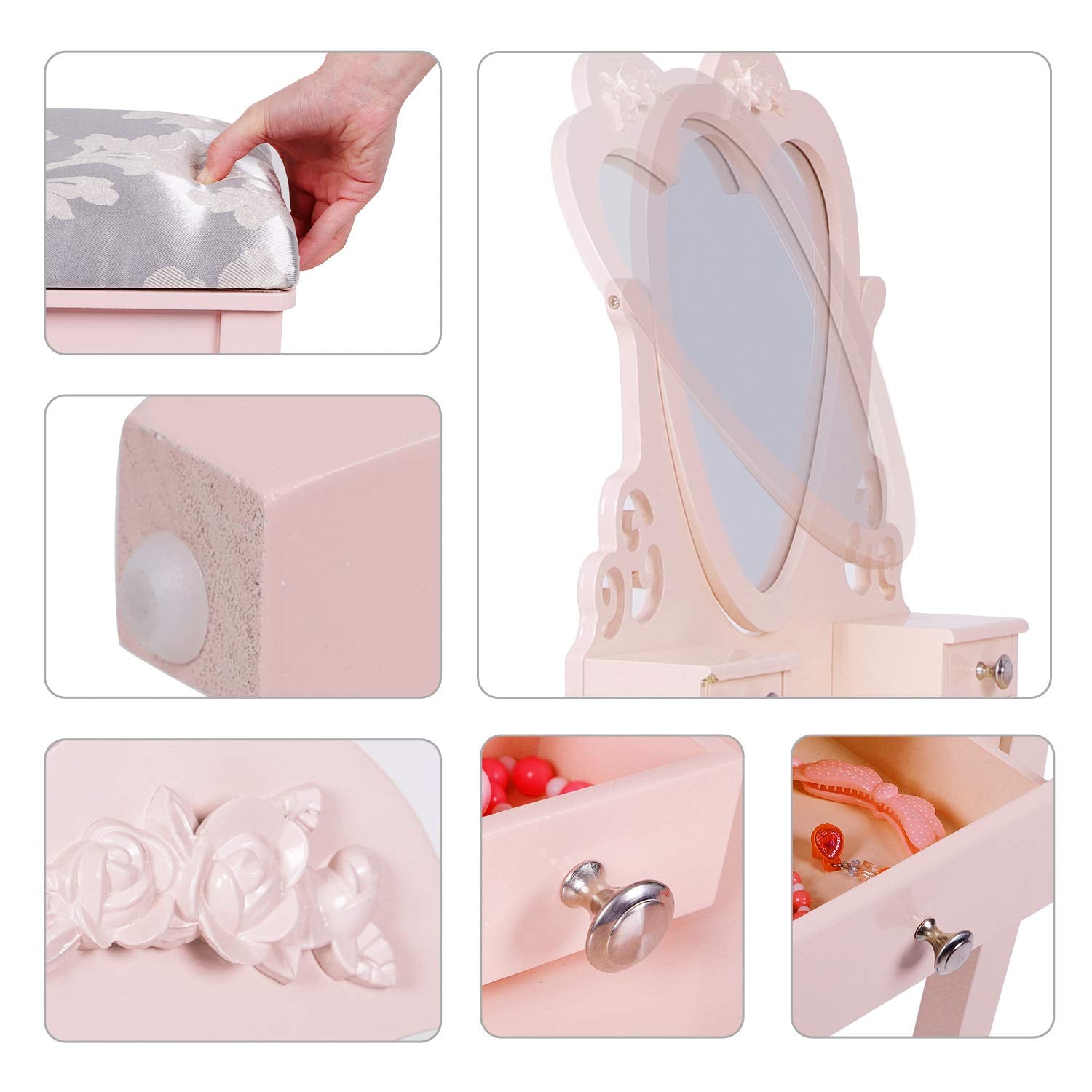 Coiffeuse pour enfant avec miroir en forme de coeur