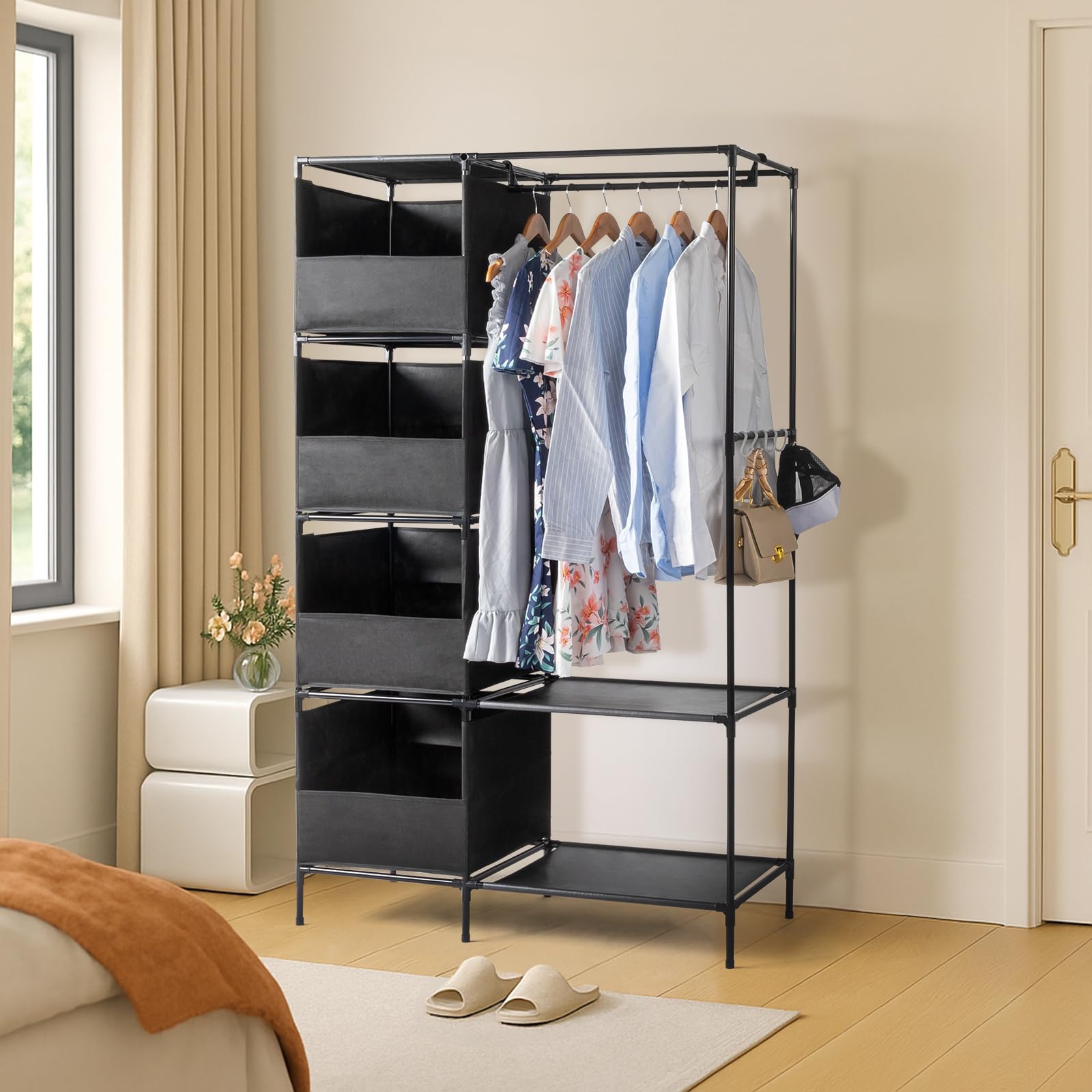 Armoire penderie de rangement avec rideau