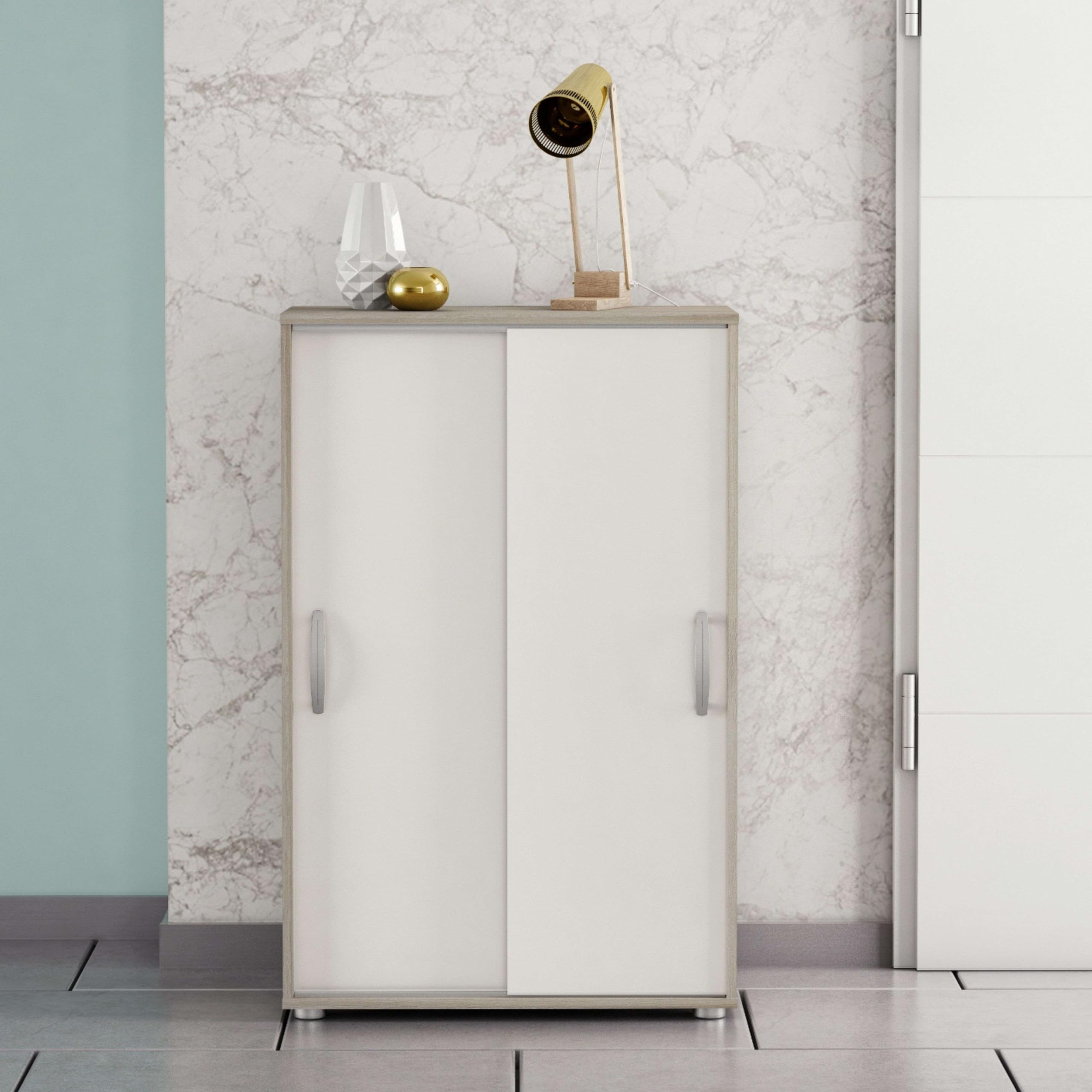 Armoire blanche et chêne porte coulissante