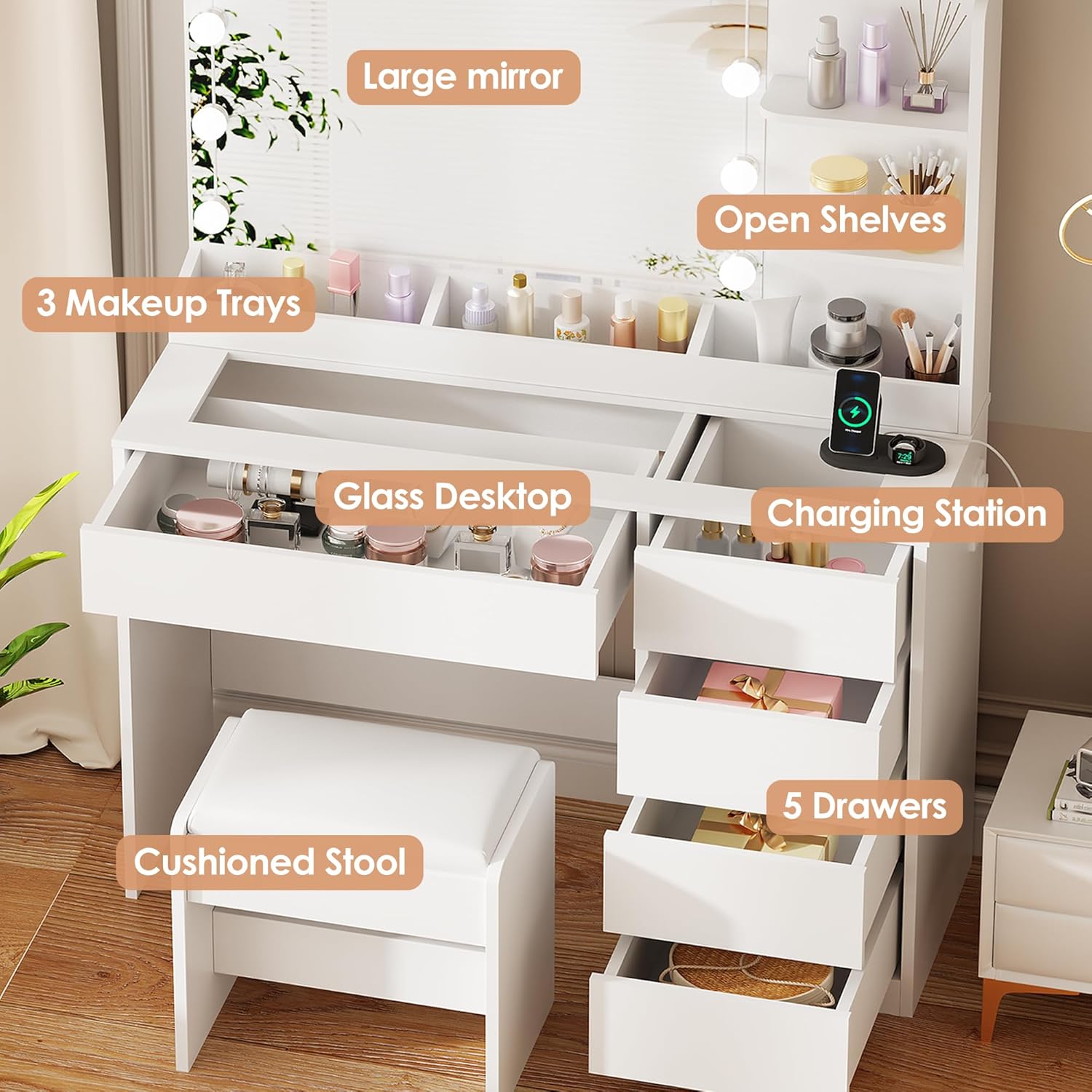 Coiffeuse moderne plateau en Verre Avec LED