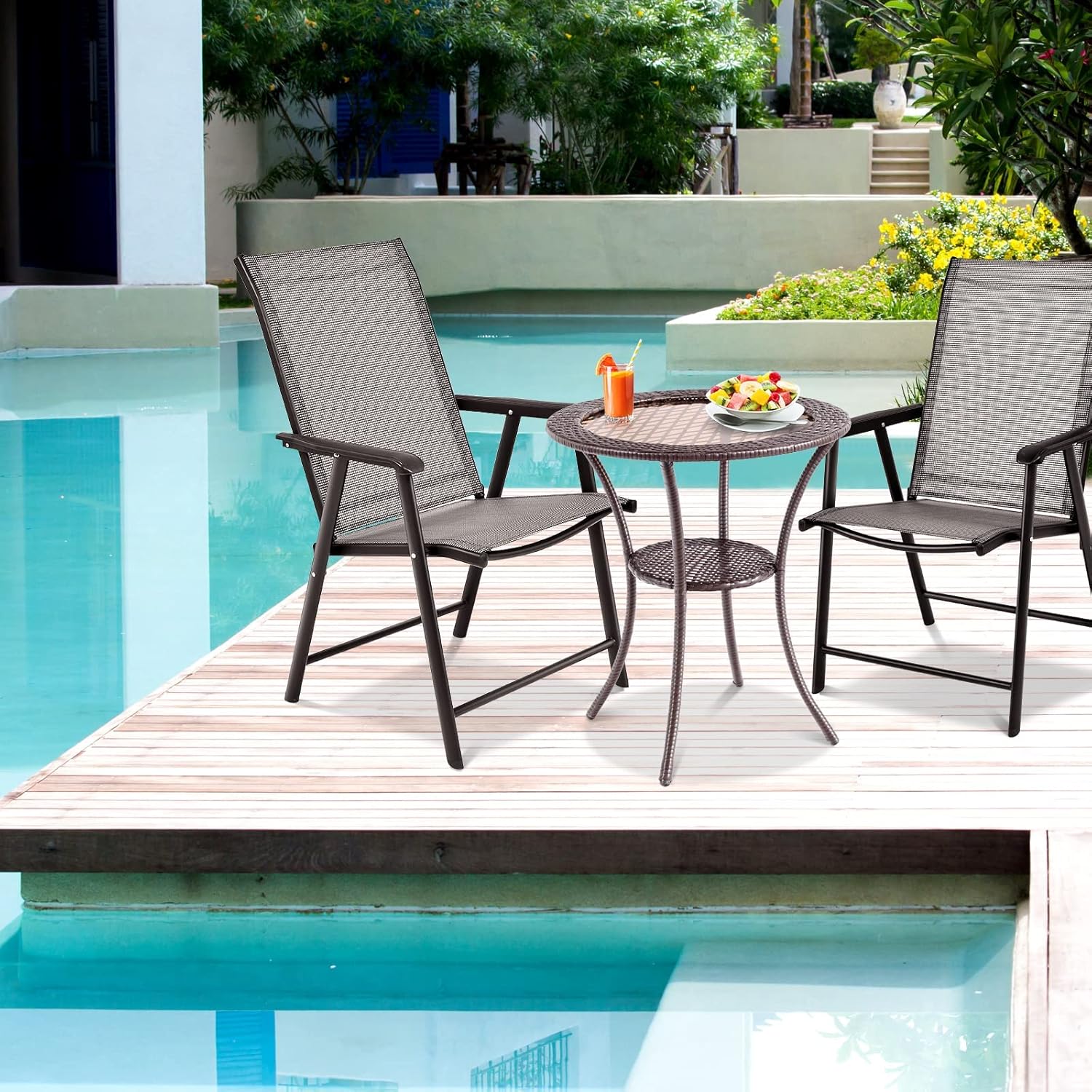 Table de jardin ronde en rotin synthétique