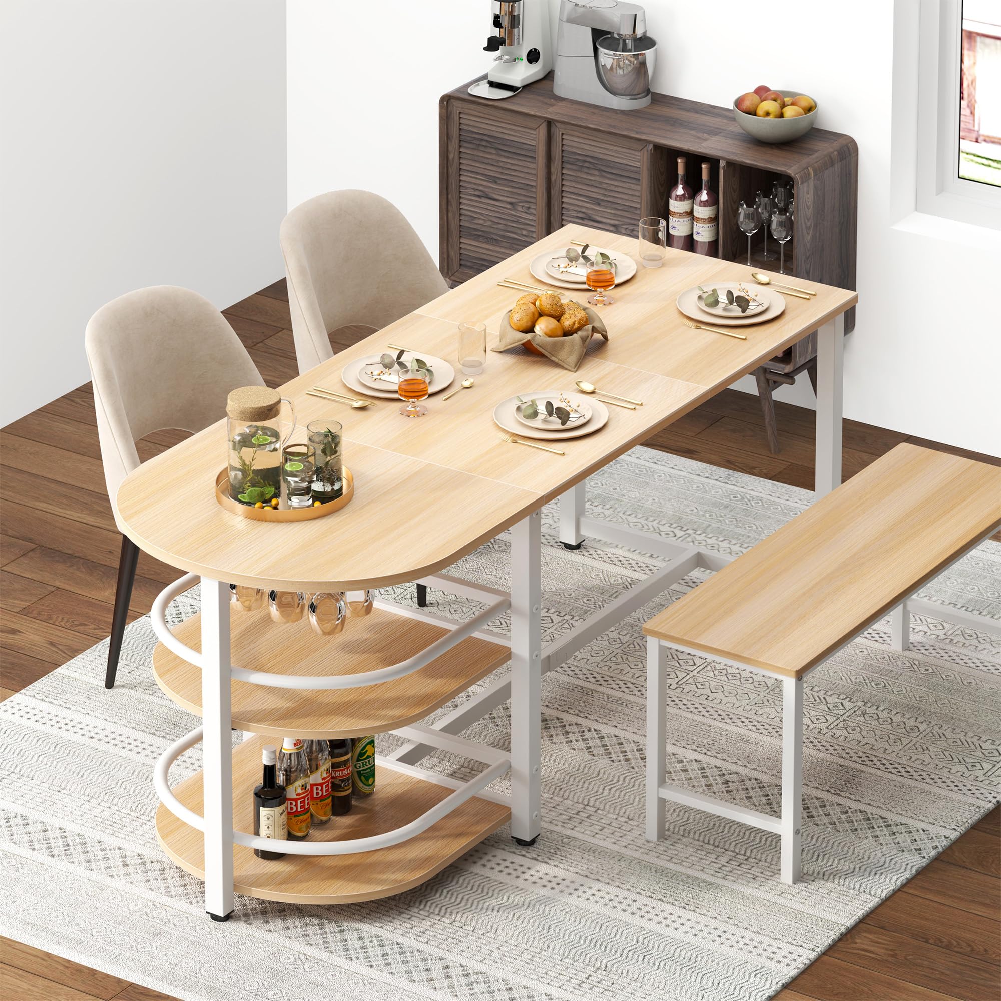 Table salle a manger rectangle avec Double Étagère