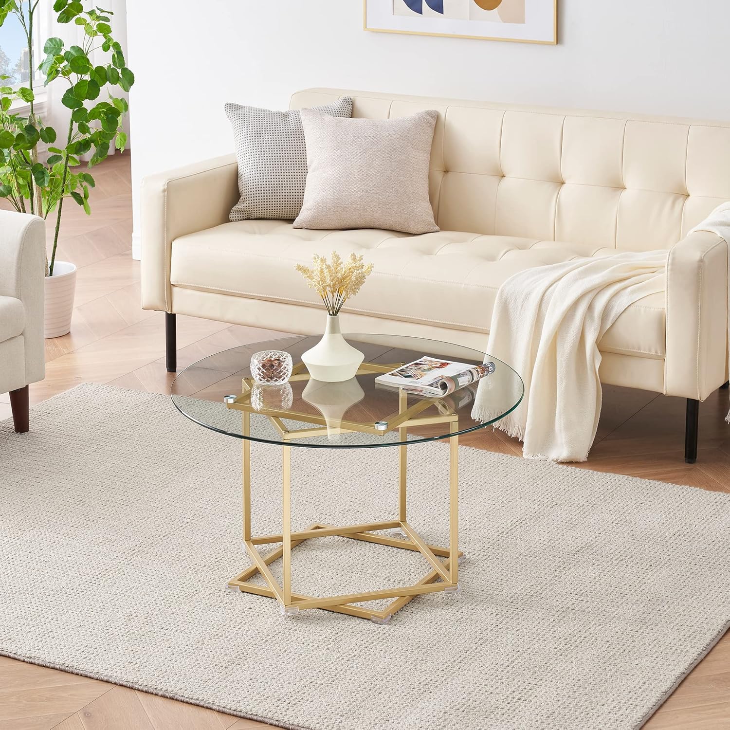 Table ronde basse en verre En Or