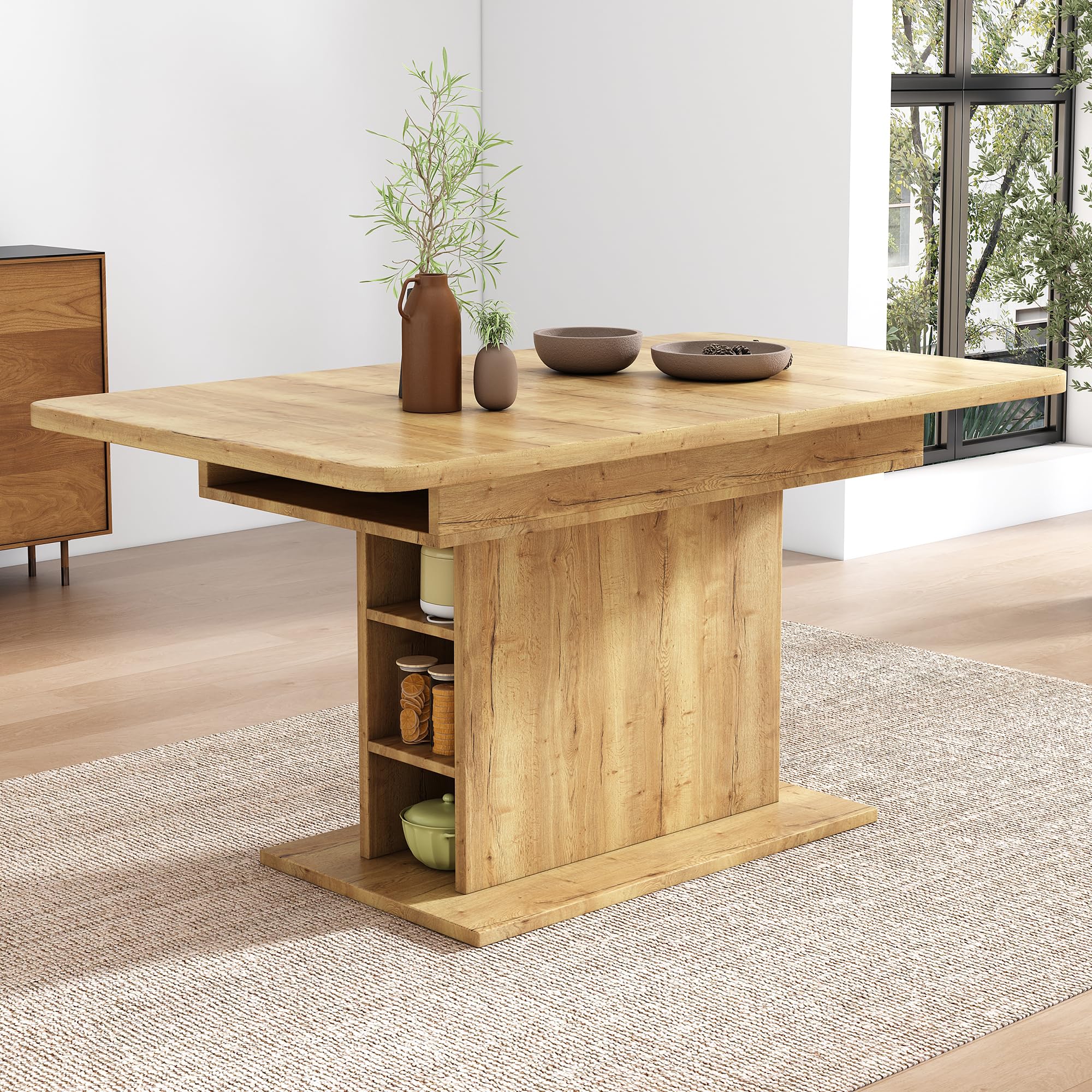 Table a manger rectangle bois avec espace de rangement