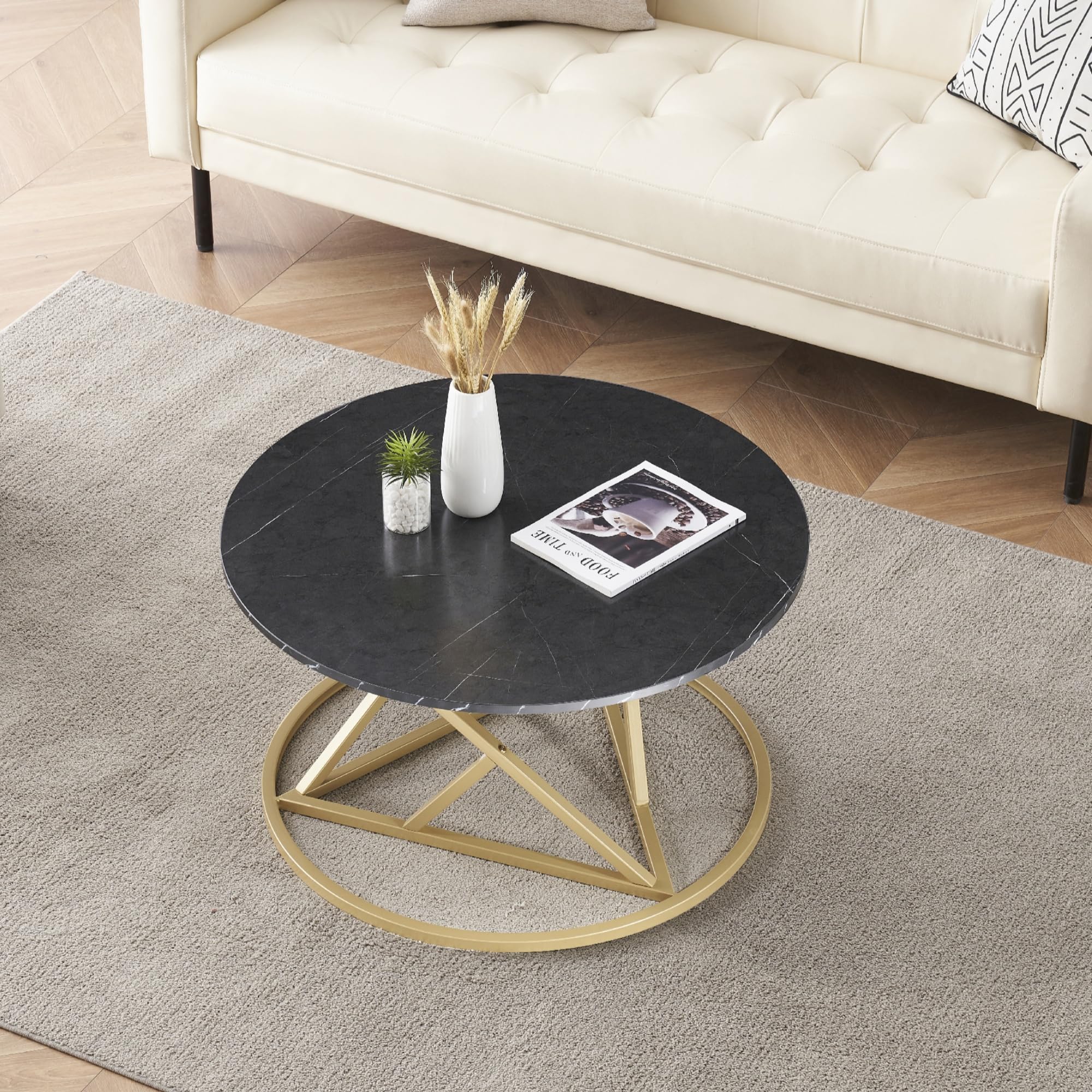 Table basse ronde design en Effet Faux Marbre