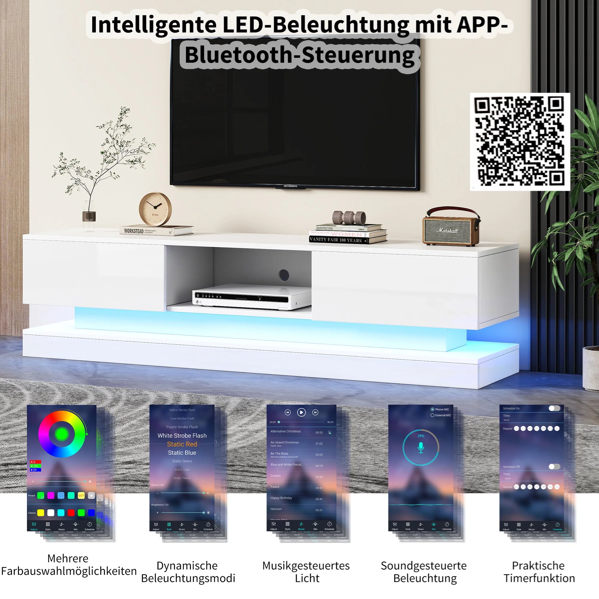 Meuble tv design blanc avec Éclairage LED