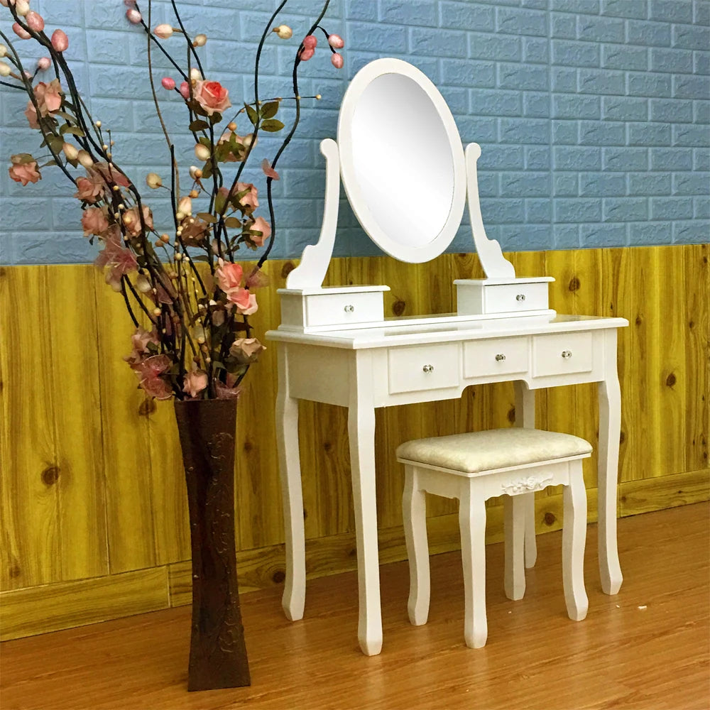 Coiffeuse moderne Blanche avec miroir pivotant