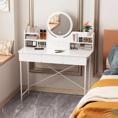 Coiffeuse moderne avec miroir lumineux LED bois