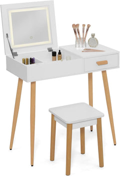  Coiffeuse moderne avec miroir rabattable Led scandinave
