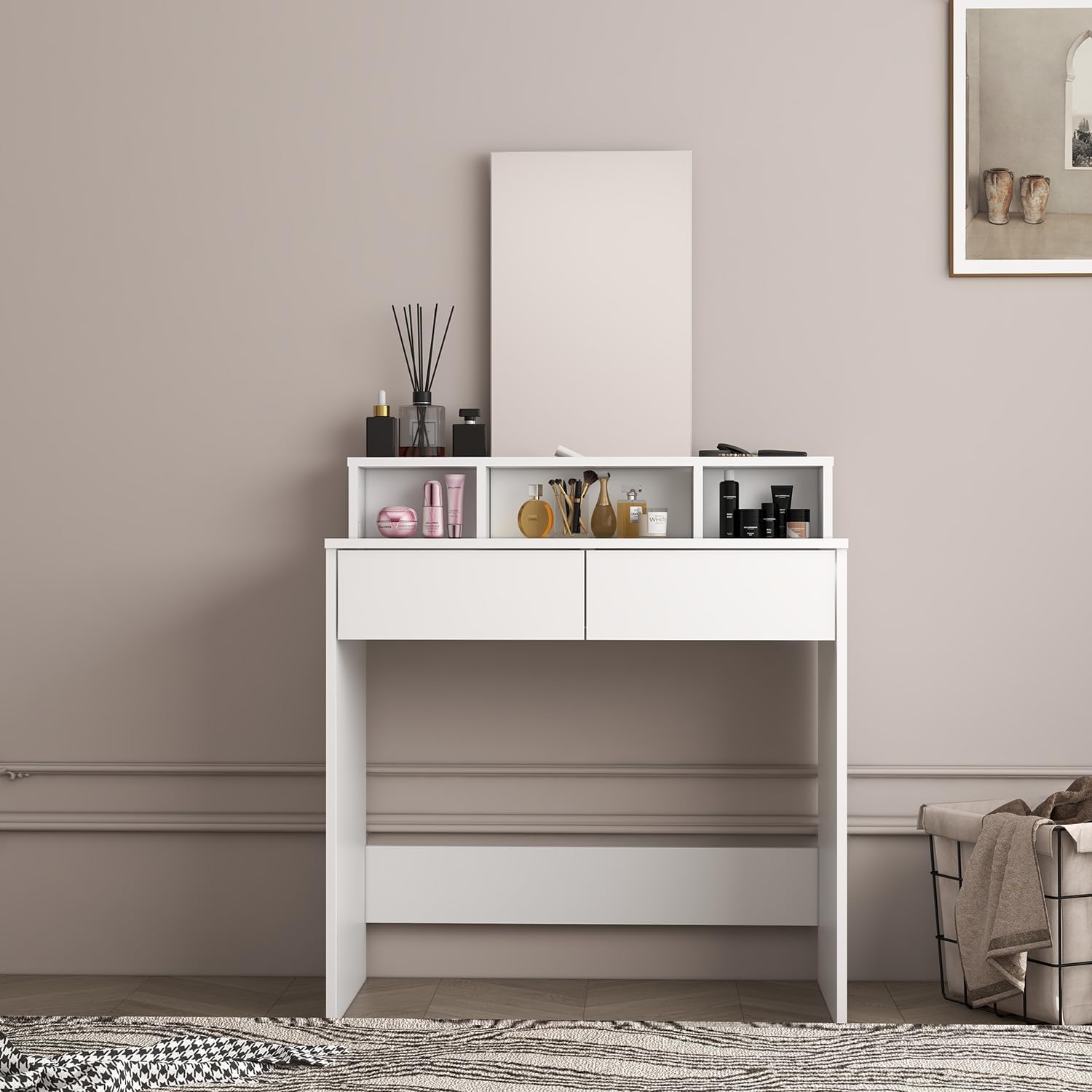 Coiffeuse moderne design avec miroir en blanc