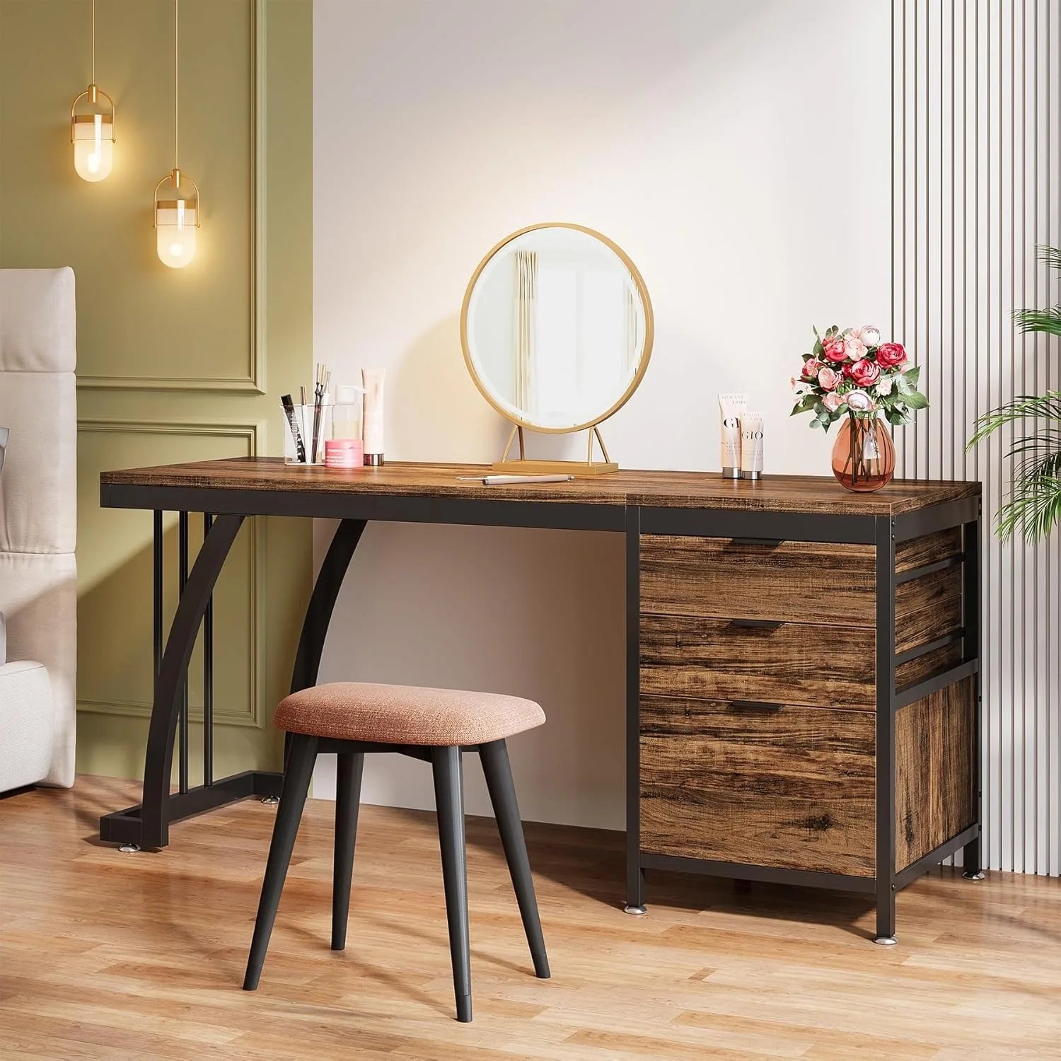 Coiffeuse moderne meuble en bois avec miroir LED