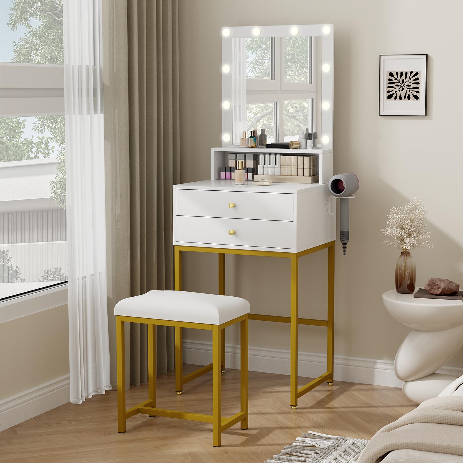 Coiffeuse moderne transparente avec miroir led 