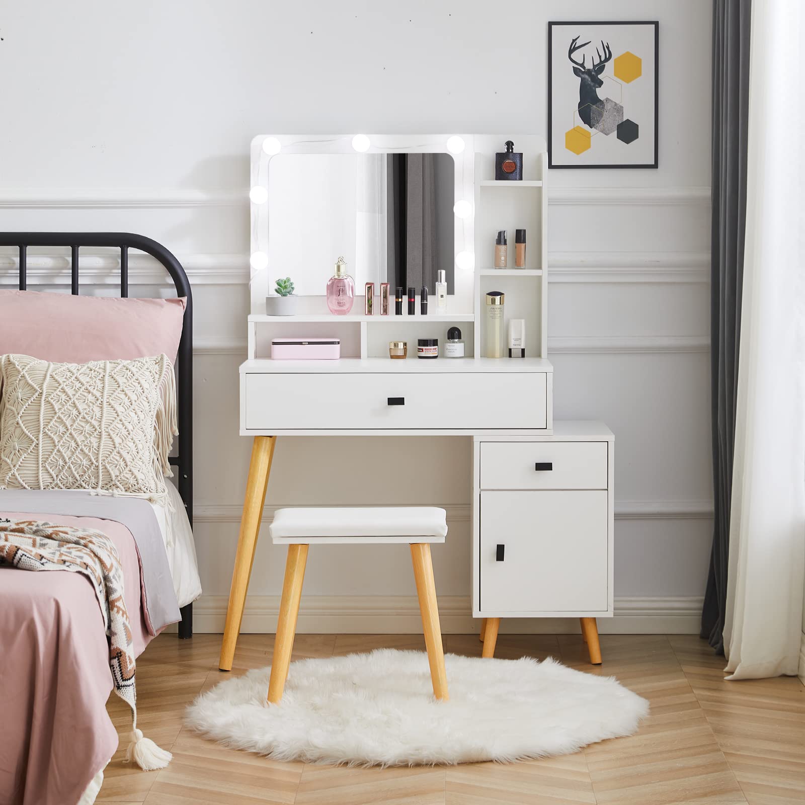 Coiffeuse transparente avec miroir Led et Tabouret