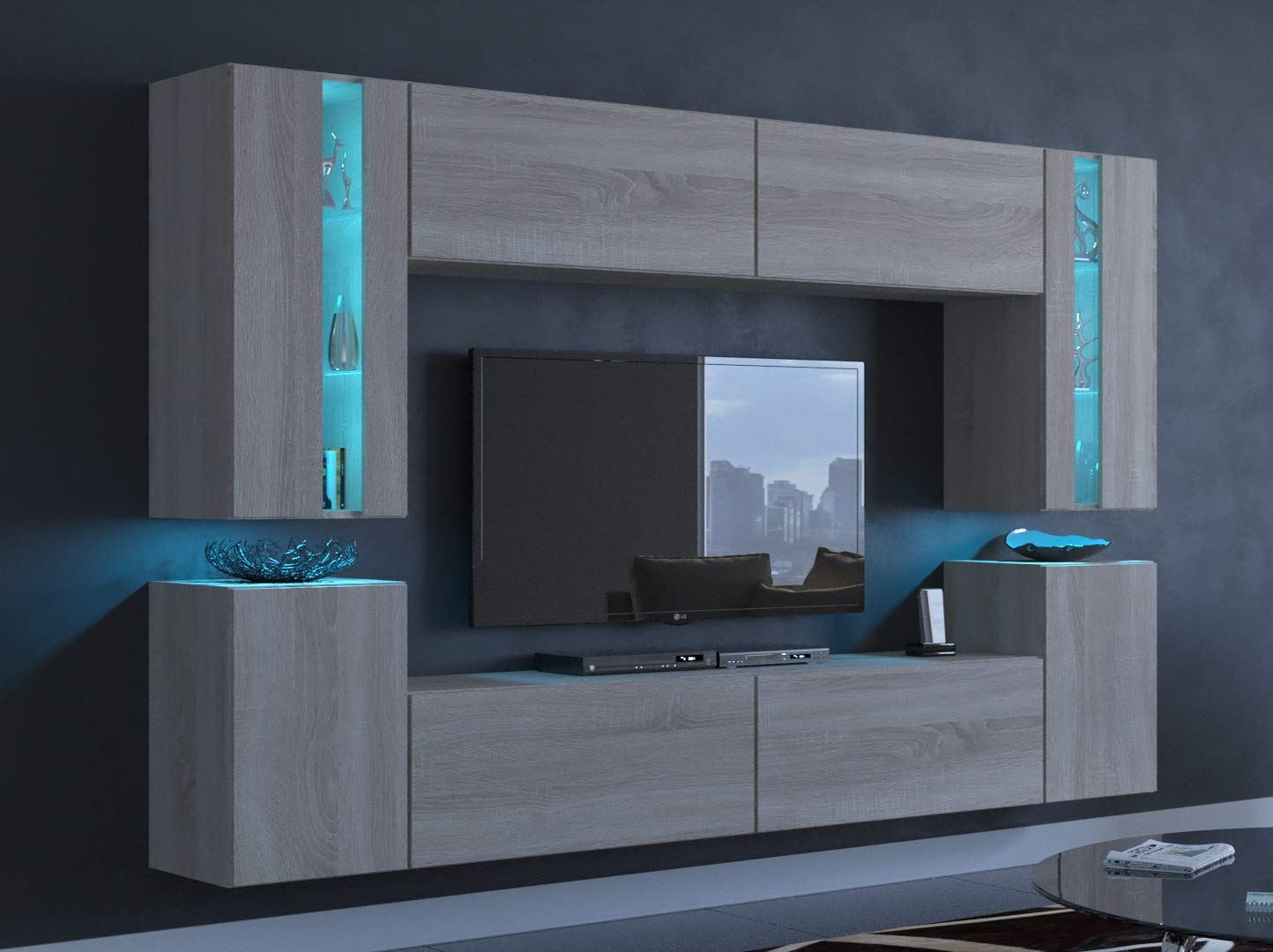  Ensemble meuble TV suspendu à LED avec colonnes 