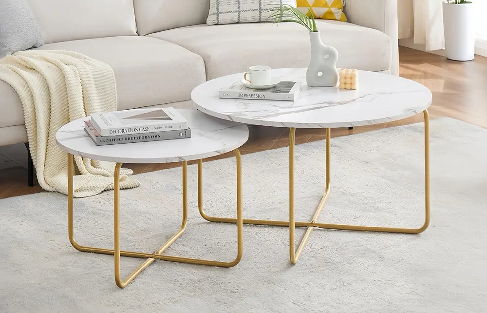 Lot de 2 table basse ronde imitation marbre