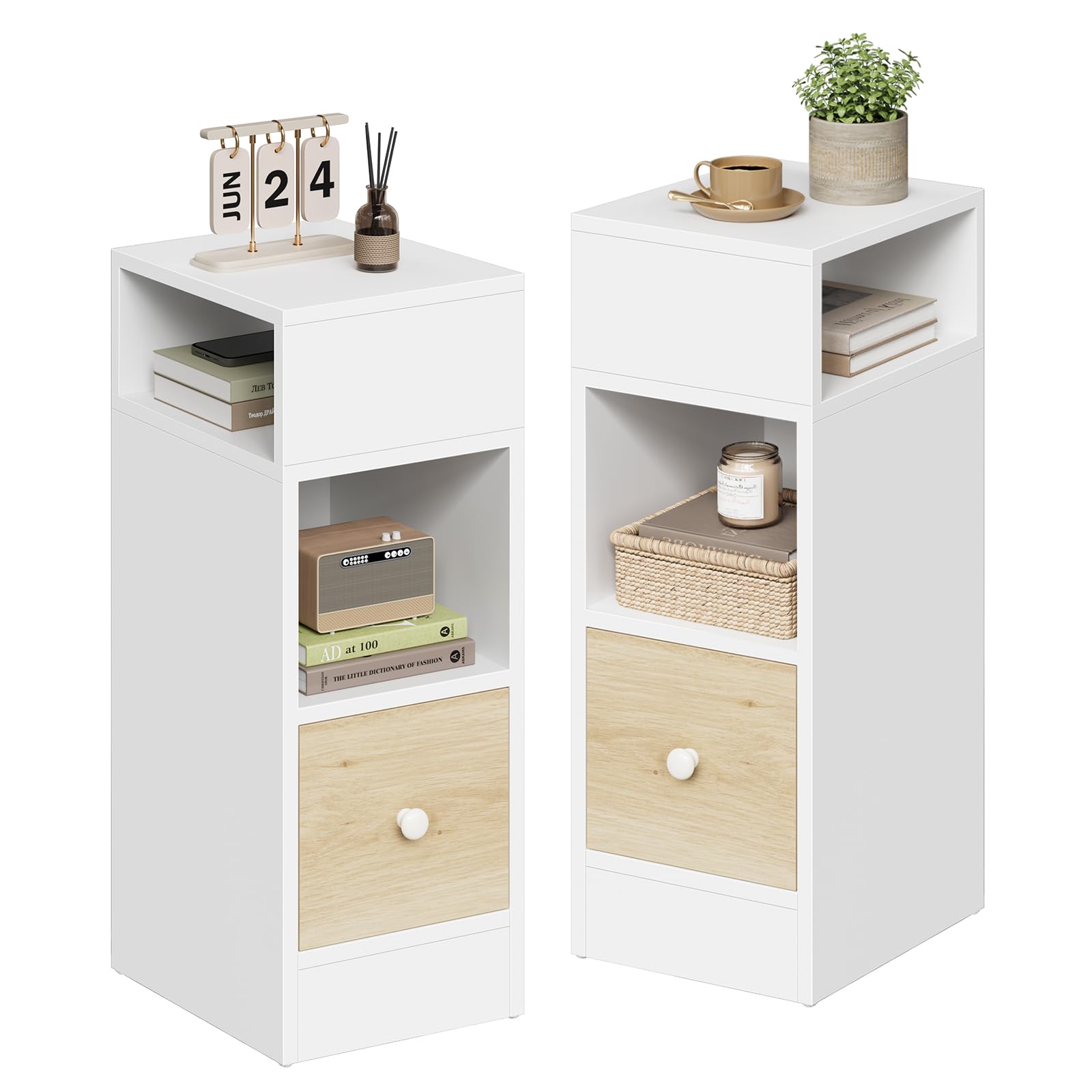 Lot de 2 table de chevet scandinave avec 2 Compartiments et 1 Tiroir