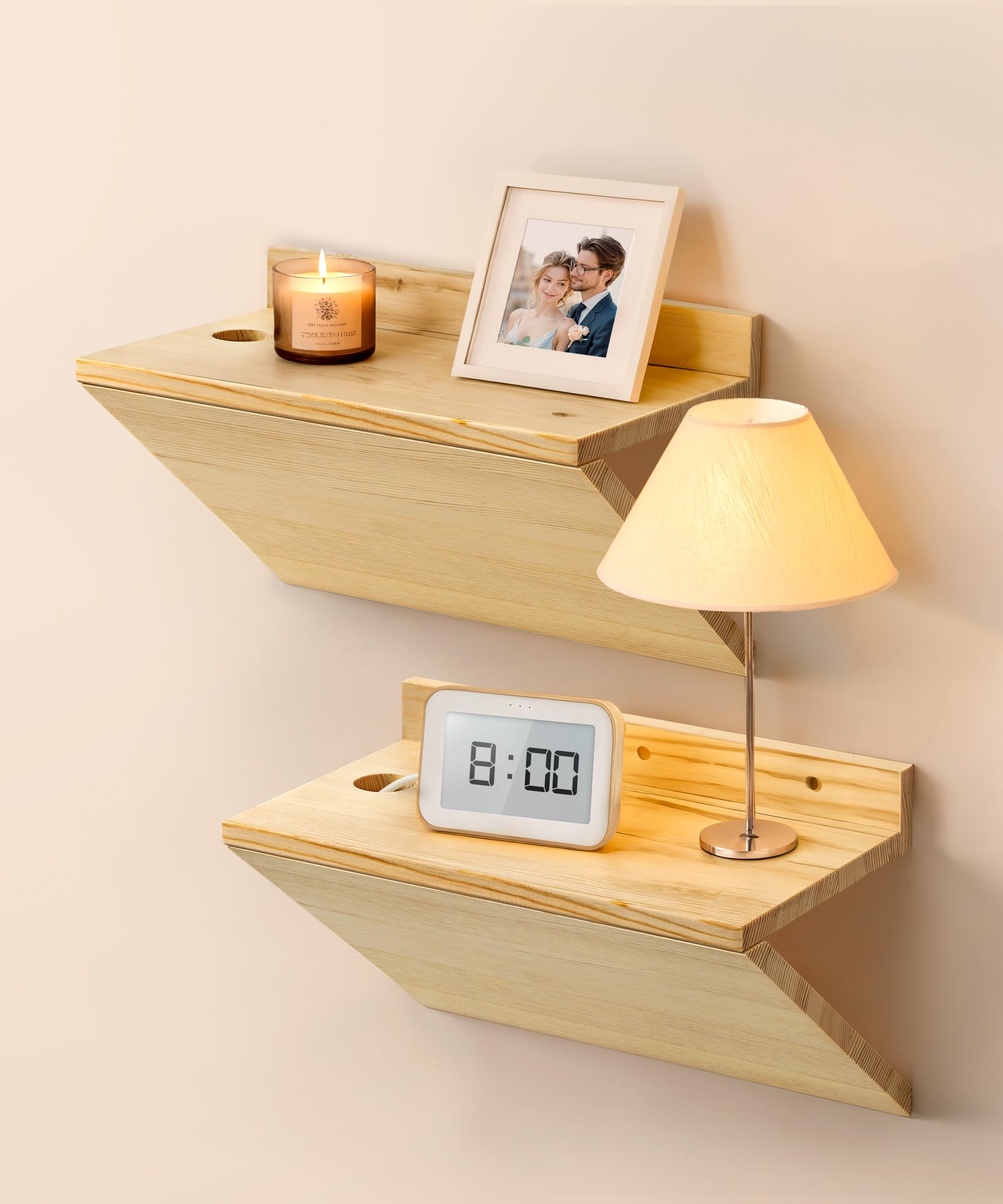 Lot de 2 table de chevet suspendu en bois en forme de Z