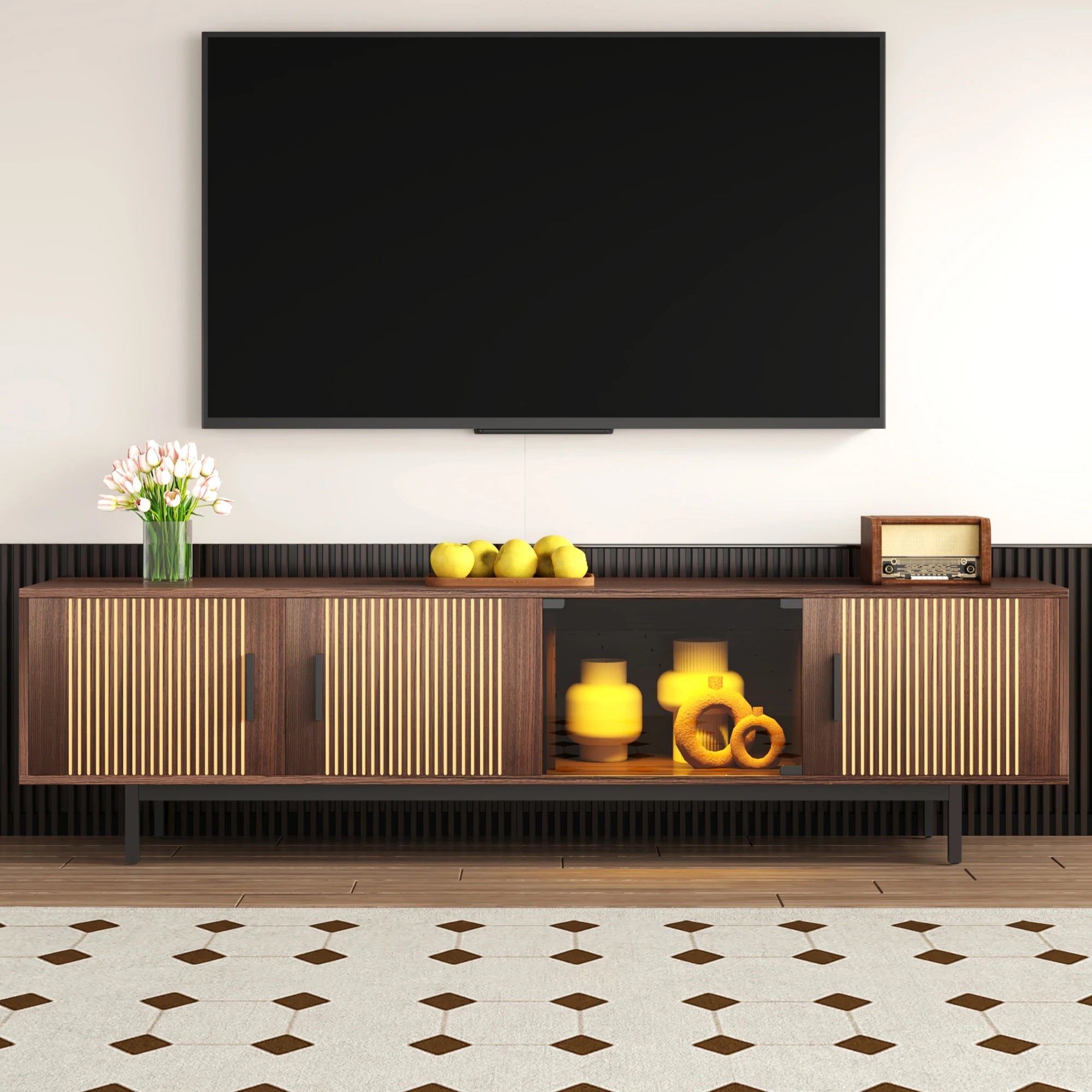 Meuble tv moderne bois avec Bandes LED