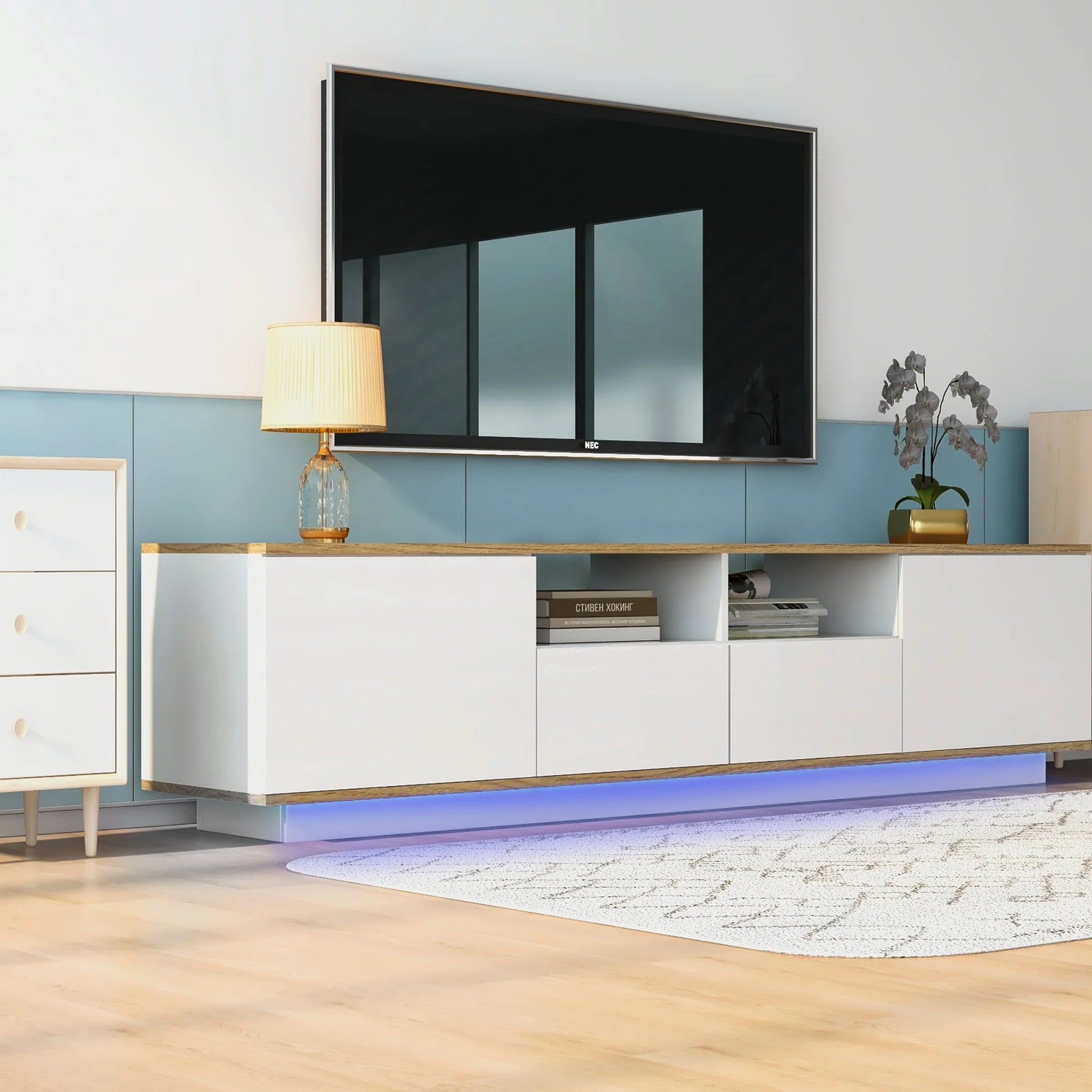 Meuble tv suspendu blanc avec Éclairage LED