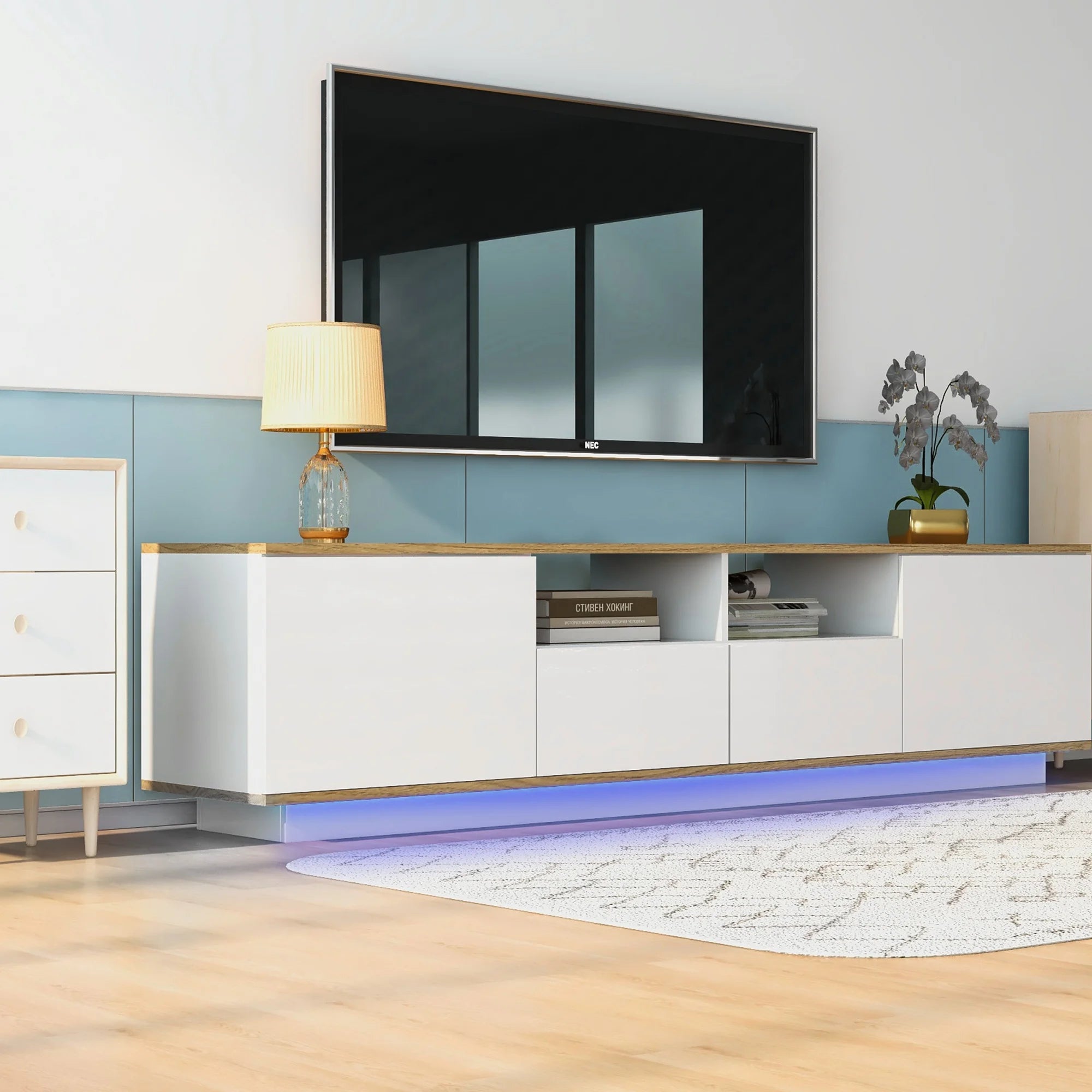 Meuble tv suspendu blanc avec Éclairage LED