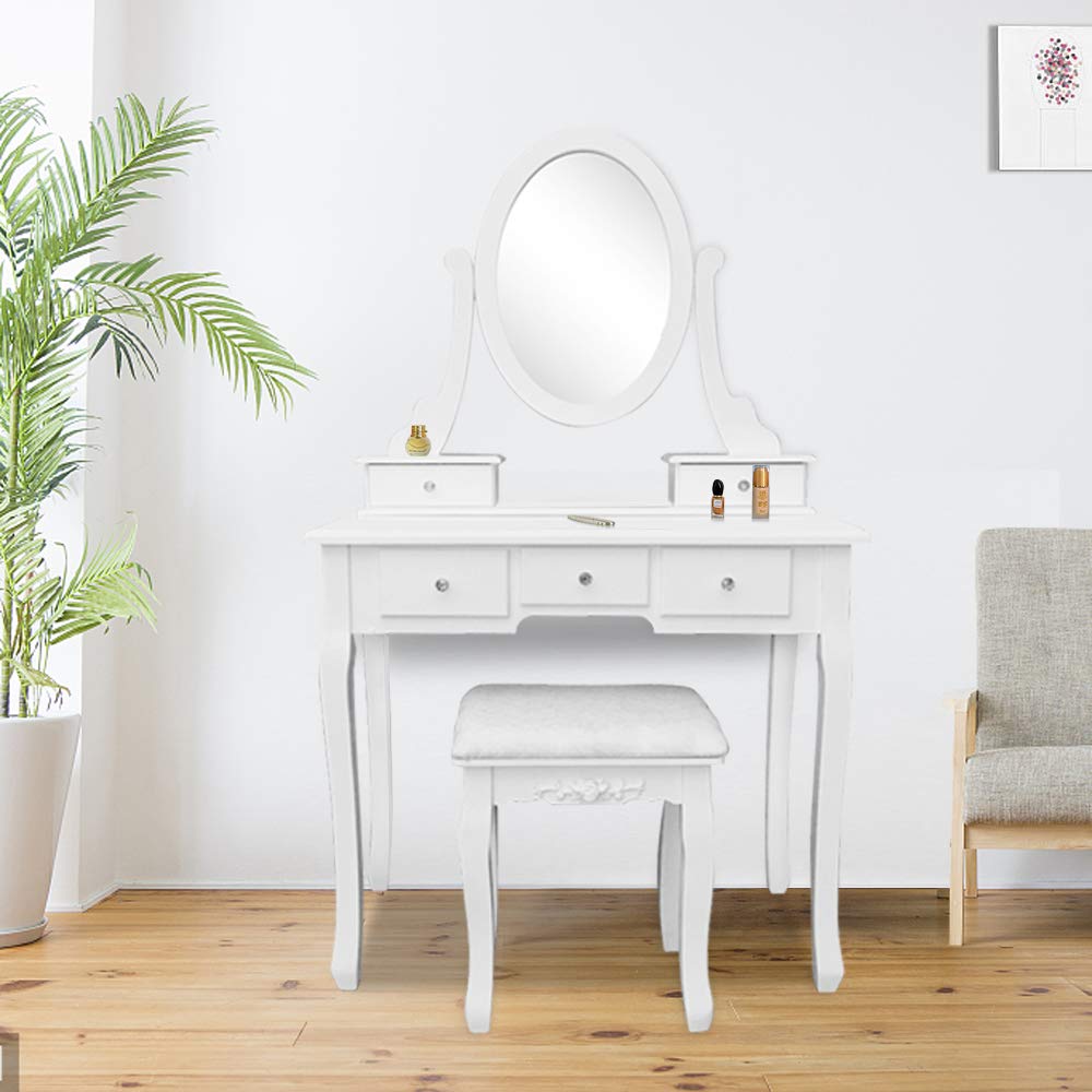  Moderne coiffeuse avec Miroir pivotant et Tabouret en bois