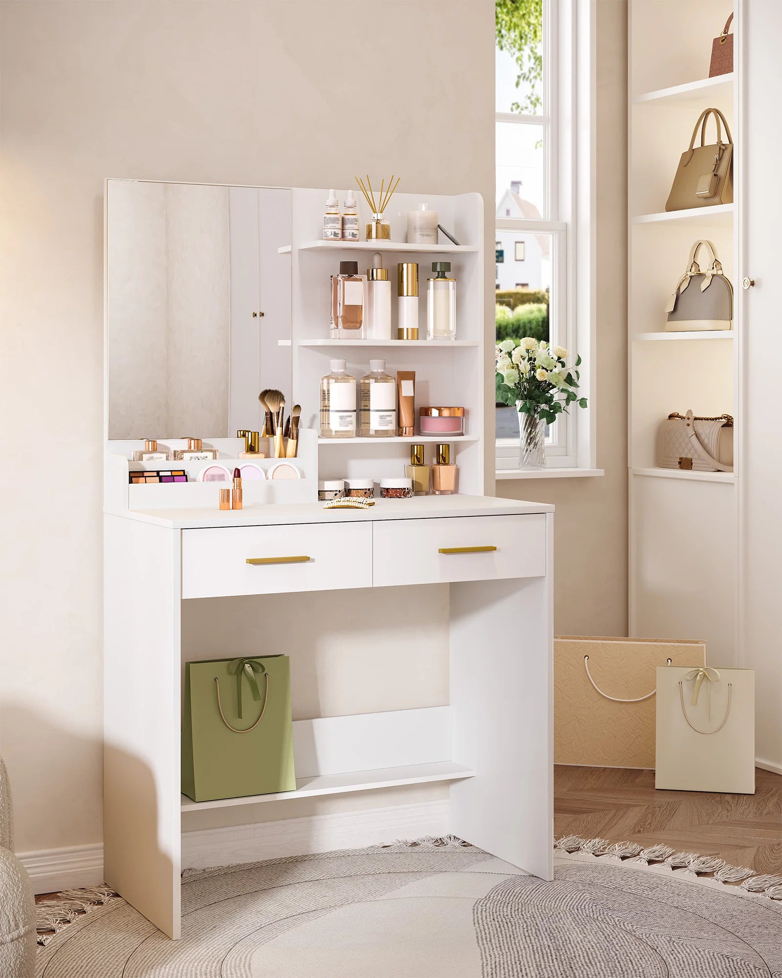 Coiffeuse moderne avec miroir blanc