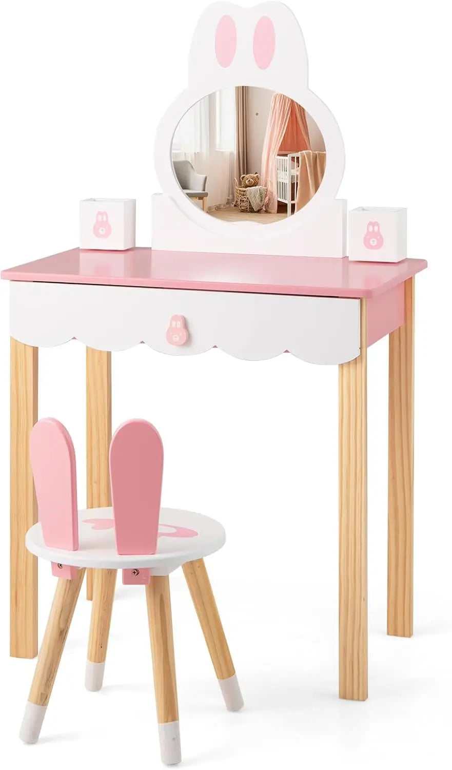 Coiffeuse d'enfant rose oreile de lapin