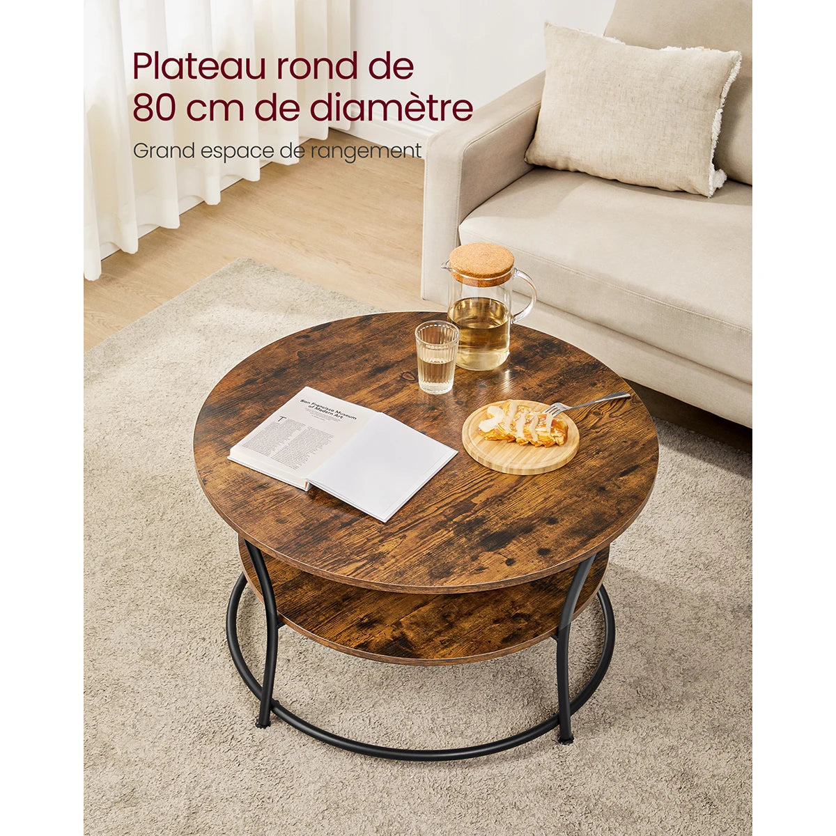 Table Basse Ronde en bois avec Étagère