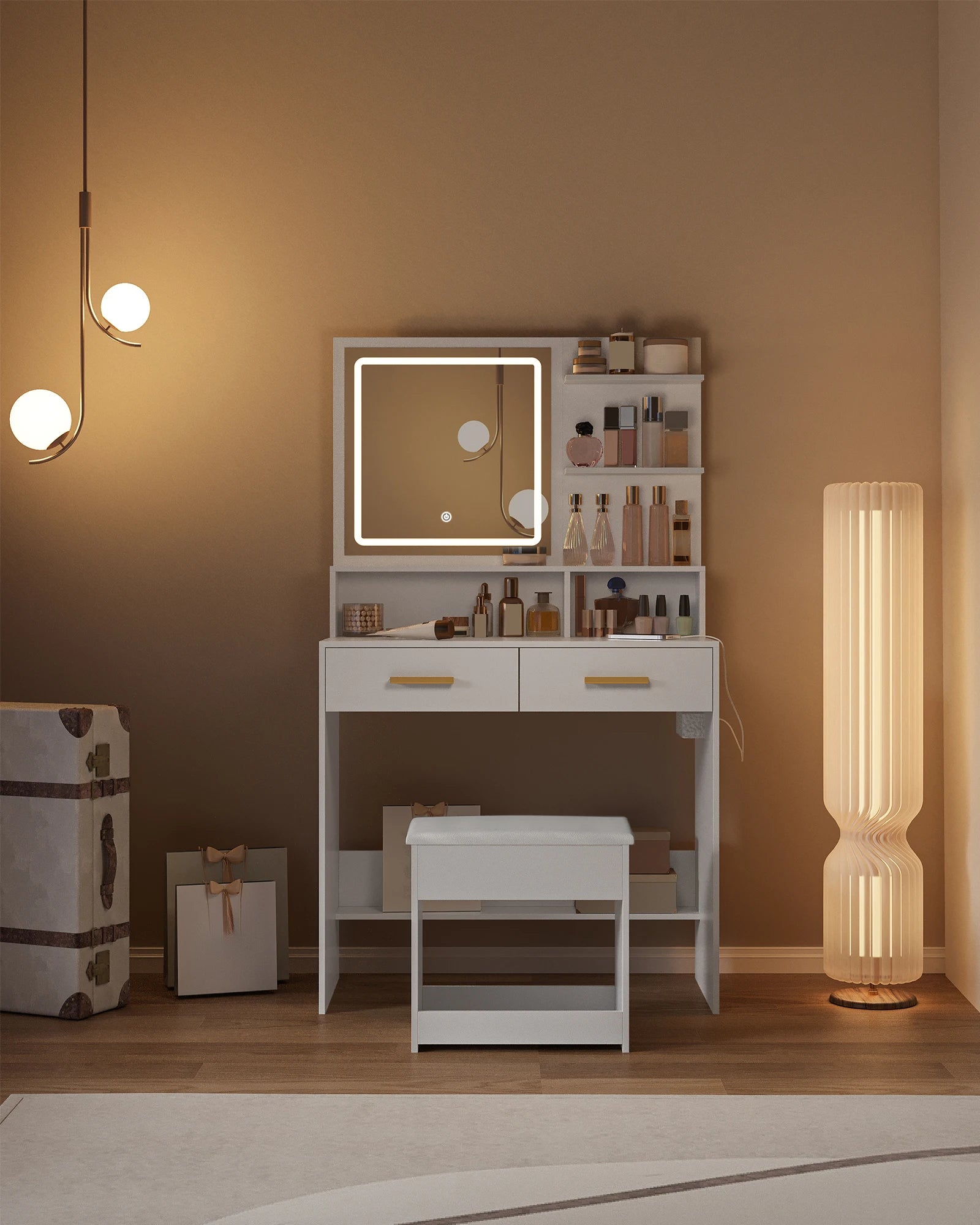 Coiffeuse moderne blanche avec éclairage LED