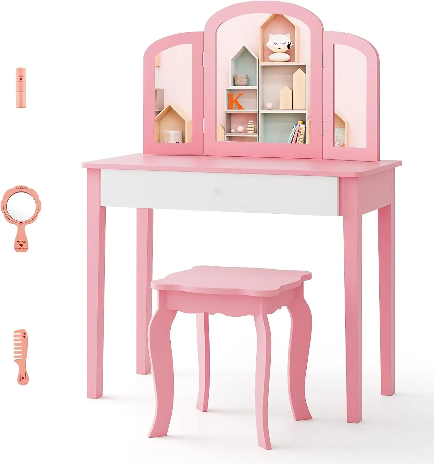 Coiffeuse enfant avec miroir et tabouret